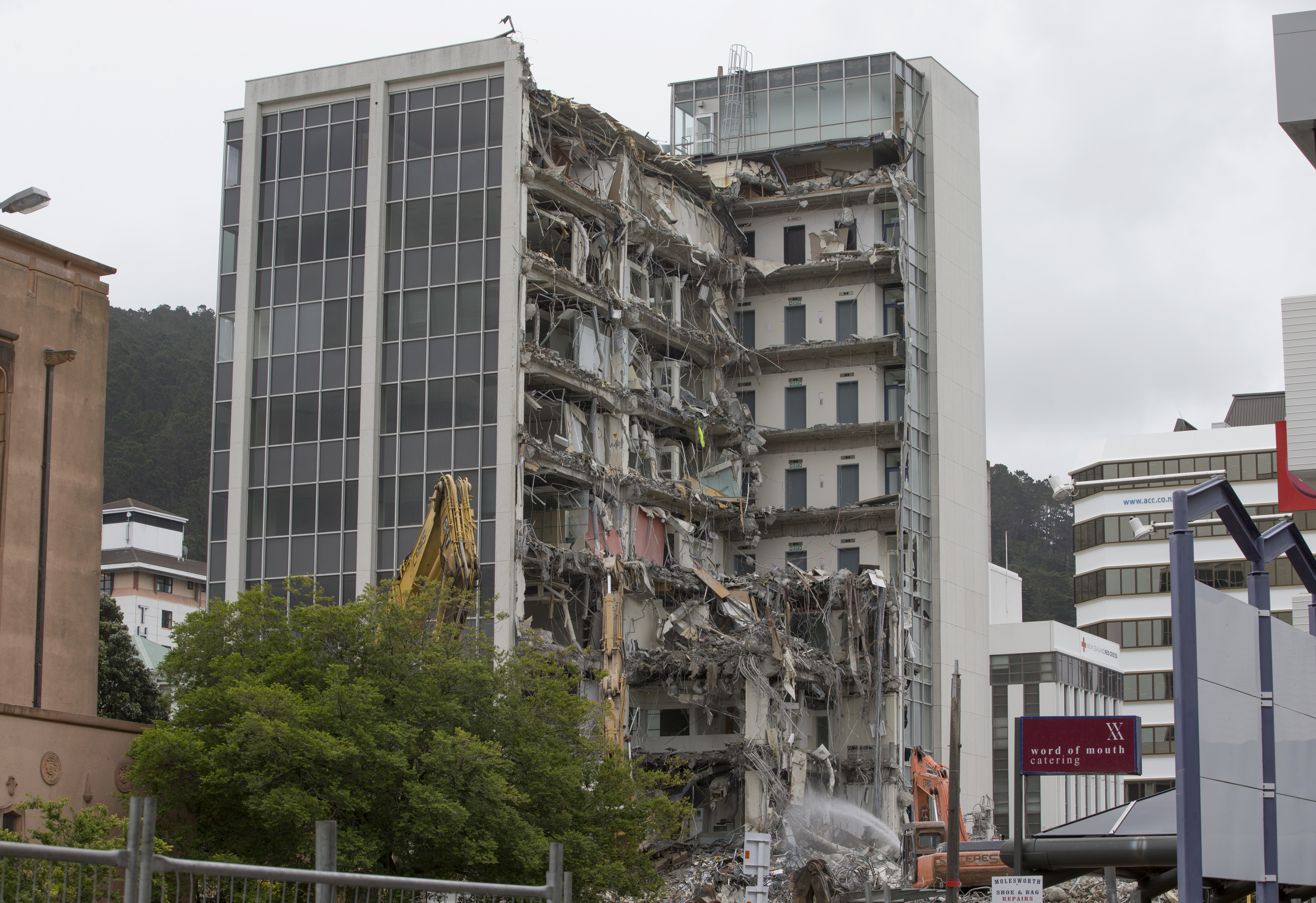 The nine-storey building at 61 Molesworth St had to be demolished due to earthquake damage. Photo / Mark Mitchell.