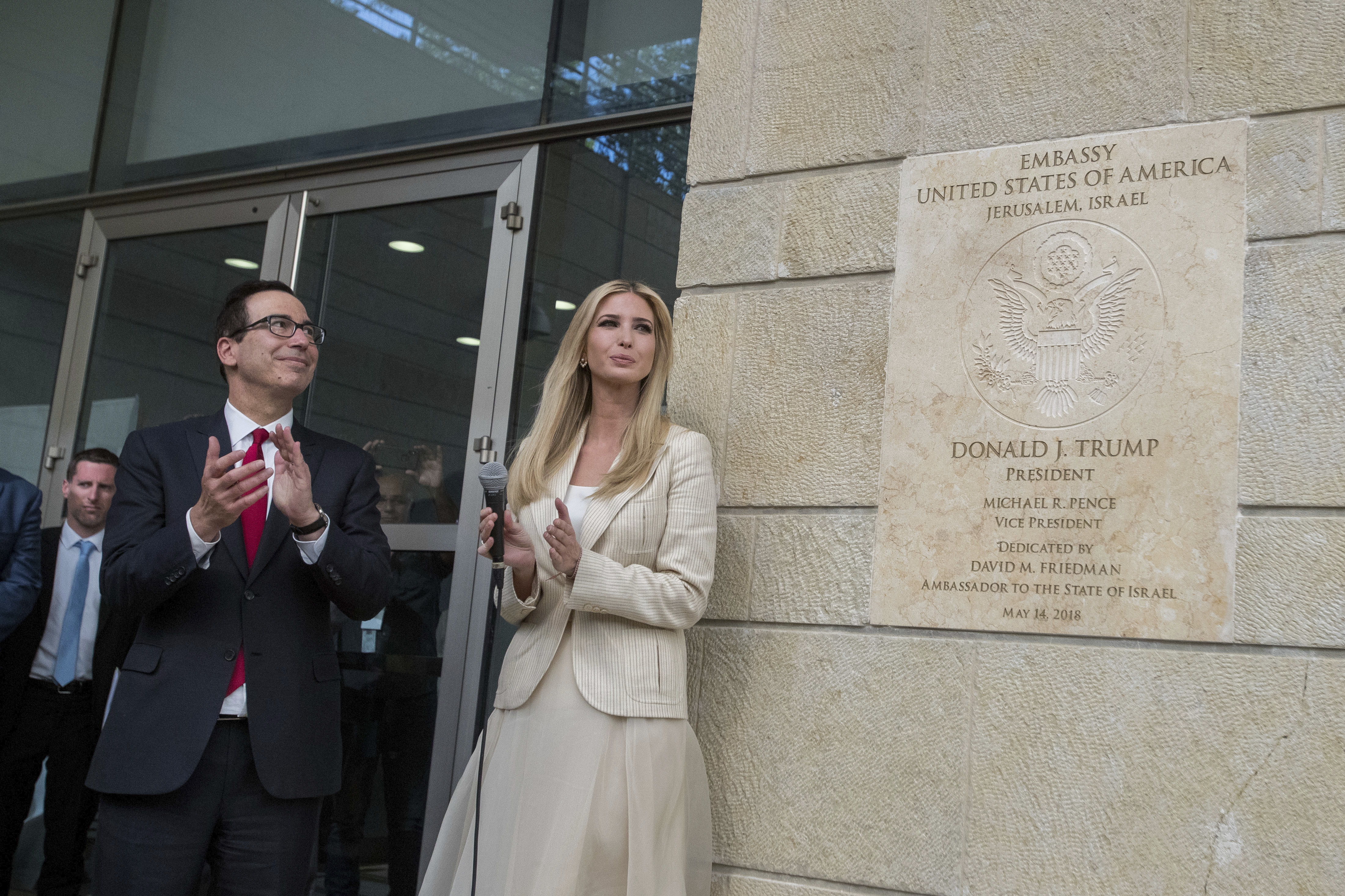 Ivanka Trump and Steve Mnuchin attended the ceremony in Jerusalem. Photo / AP 
