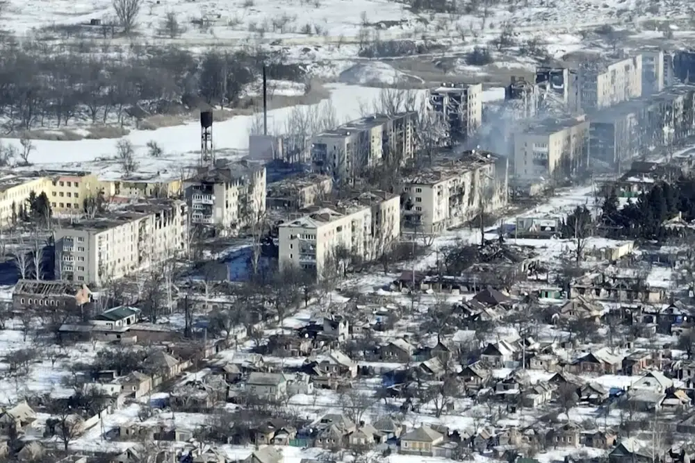 The year-long Russian invasion has turned the city of salt and gypsum mines in eastern Ukraine into a ghost town. Photo / AP