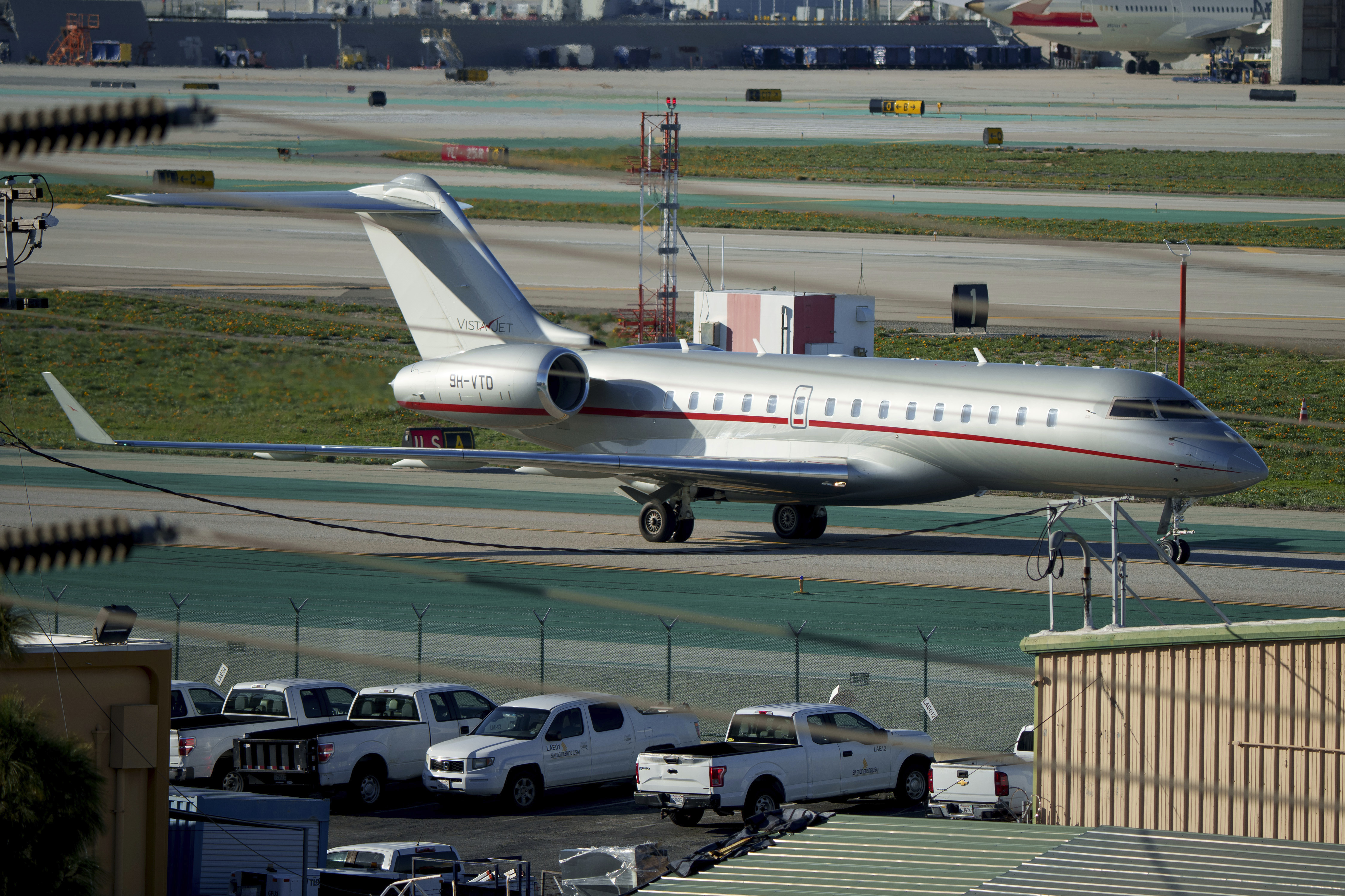 A VistaJet private jet, dubbed 'The Football Era', with the tail number 9H-VTD, thought by online sleuths to have Taylor Swift aboard, arrives at Los Angeles International Airport from Tokyo's Haneda Airport. Photo / AP