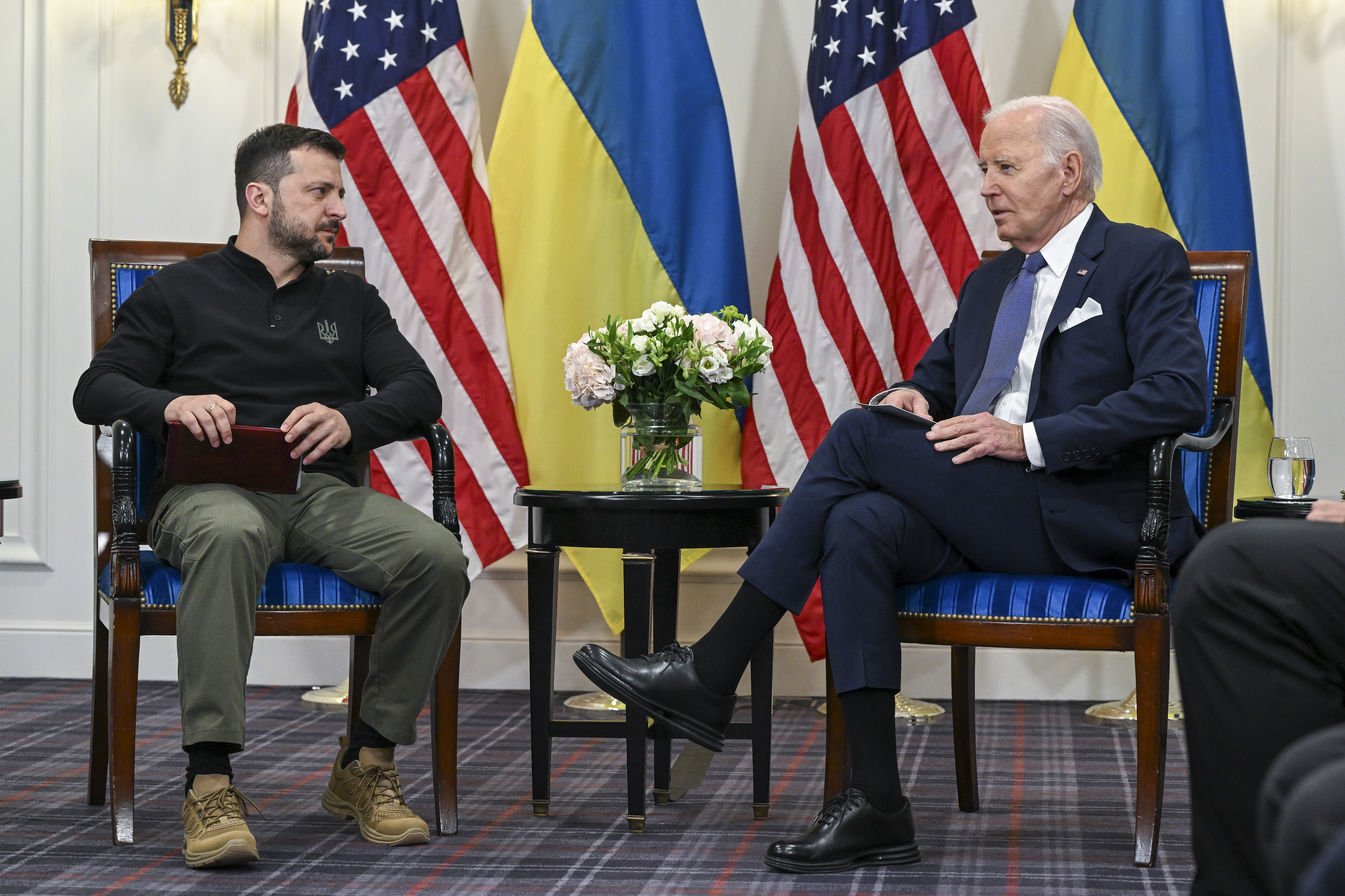 Biden meets with President Volodymyr Zelenskyy of Ukraine in Paris on June 7, 2024. Photo / Kenny Holston, The New York Times