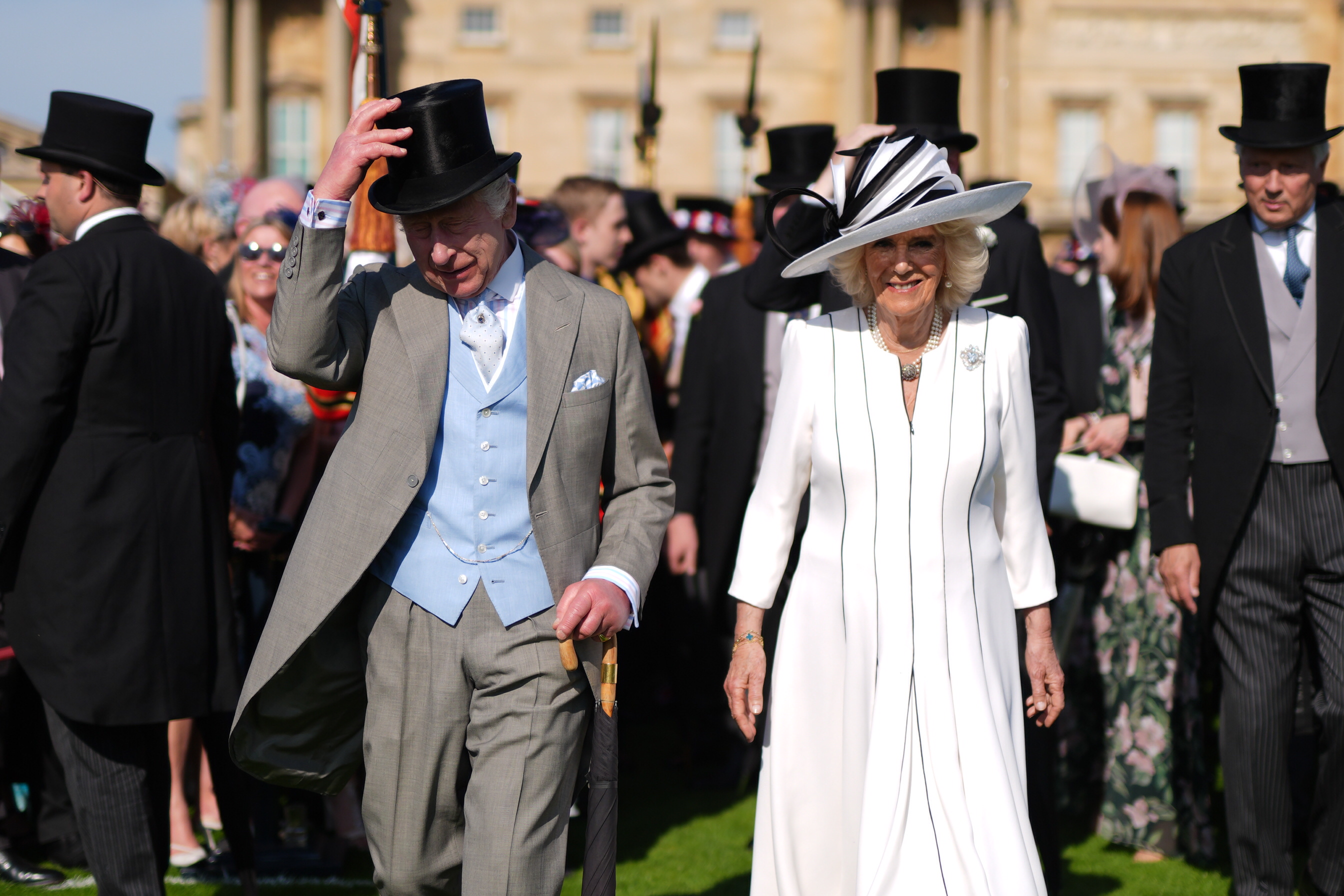 King Charles and Queen Camilla host the first royal garden party of the season at Buckingham Palace on May 8, 2024. Photo / Getty Images