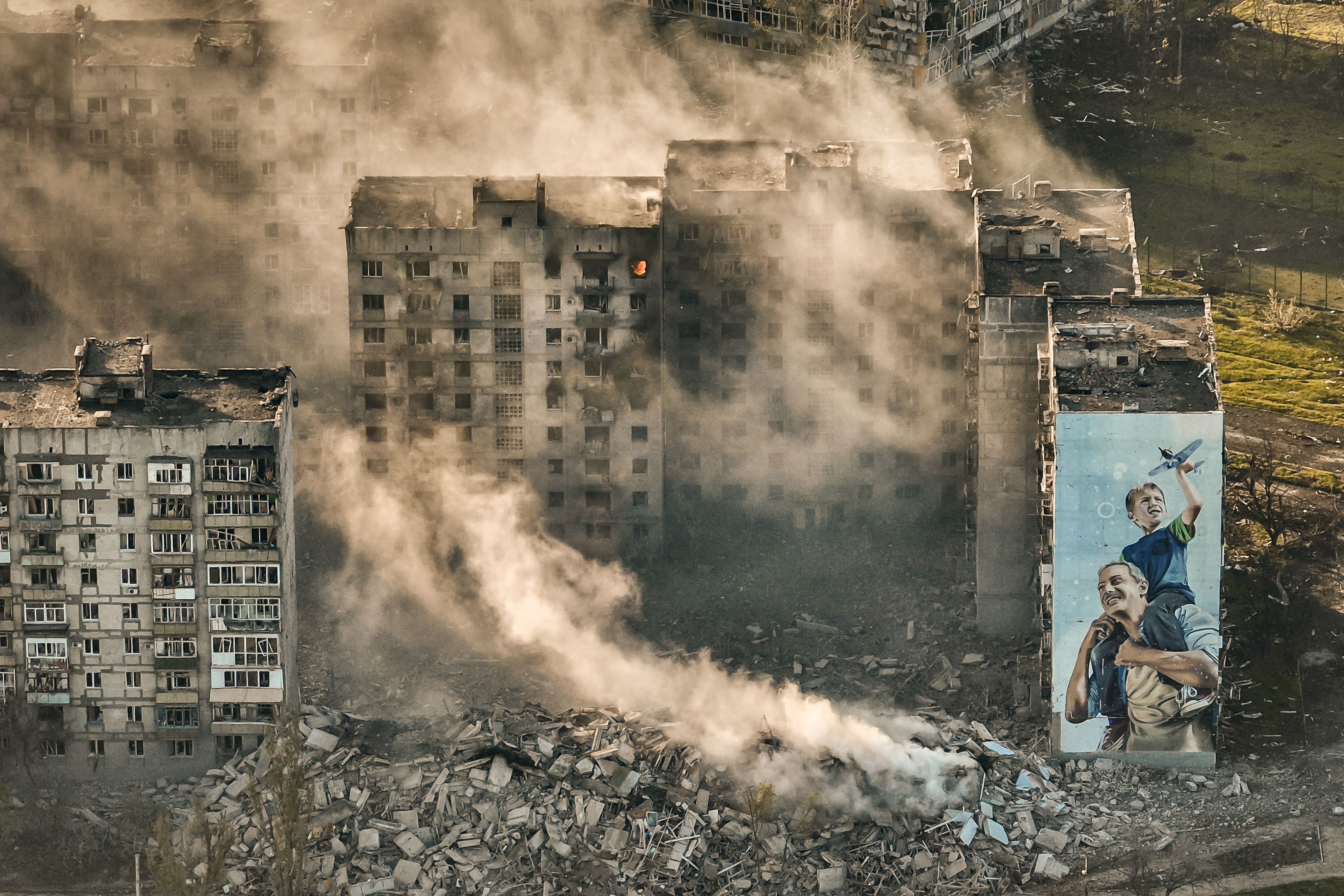 Smoke rises from a building in Bakhmut, site of the heaviest battles with the Russian troops in the Donetsk region, Ukraine. Photo / AP