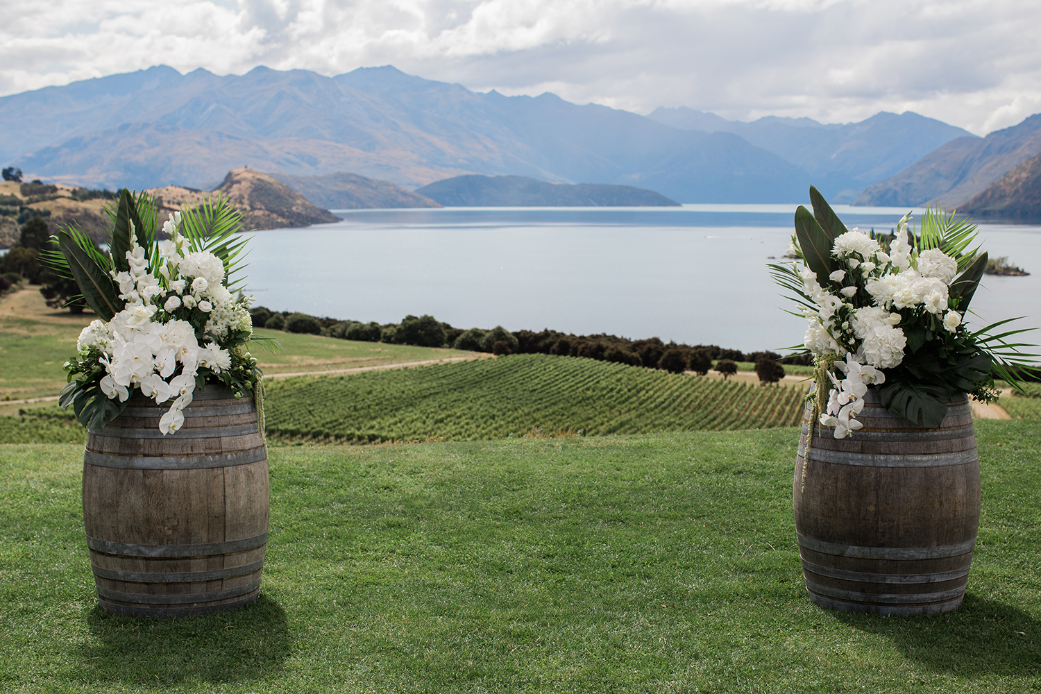 Their wedding venue overlooked Rippon Vineyard and the Southern Alps. Photo / Anna Kidman