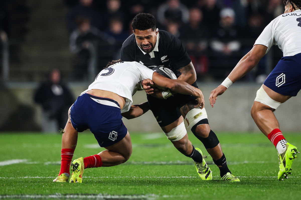 Ardie Savea takes the ball up against France in Hamilton. Photo / Photosport