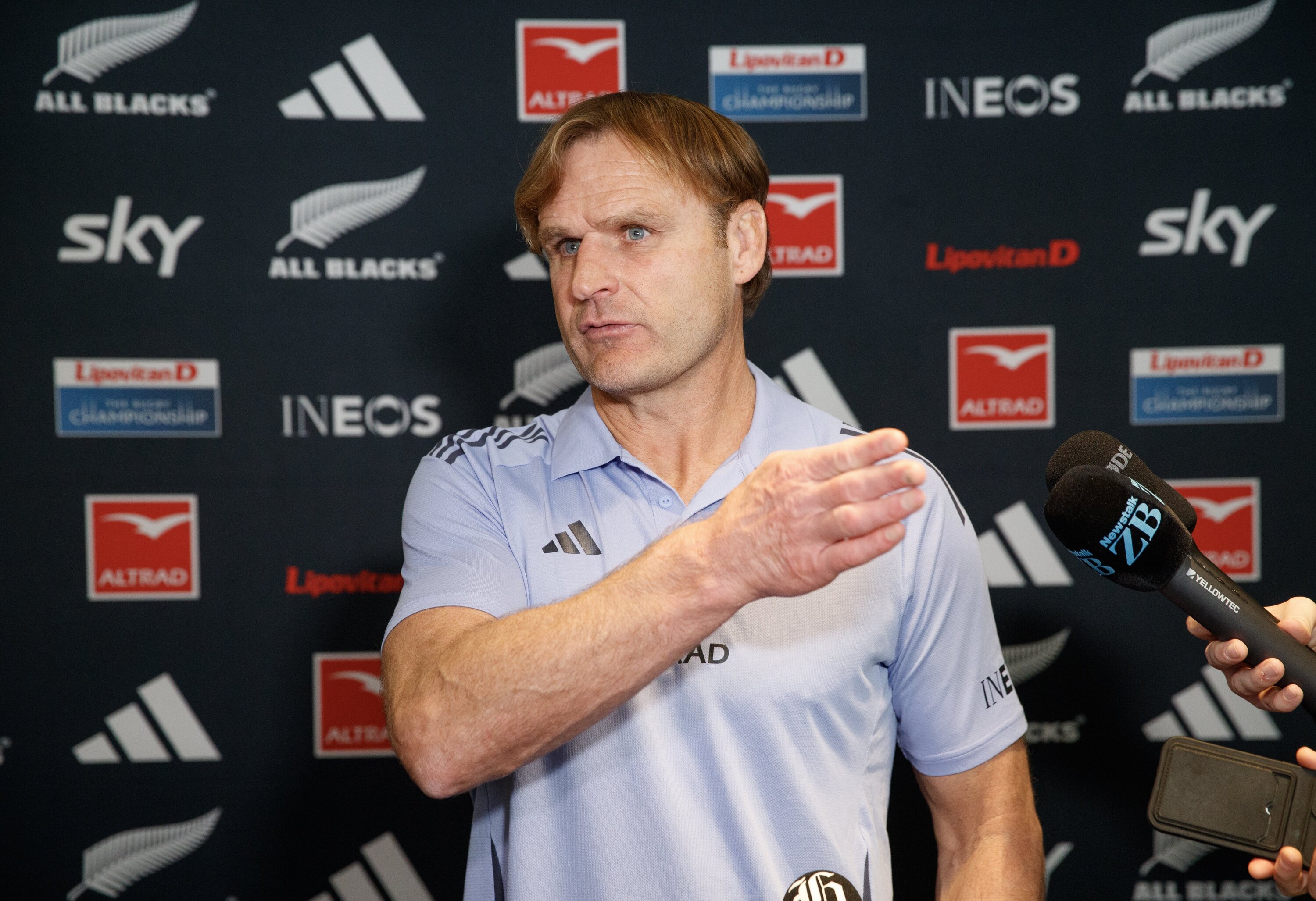 All Blacks head coach Scott Robertson speaks to media the day after losing to Argentina in Wellington. Photo / Mark Mitchell