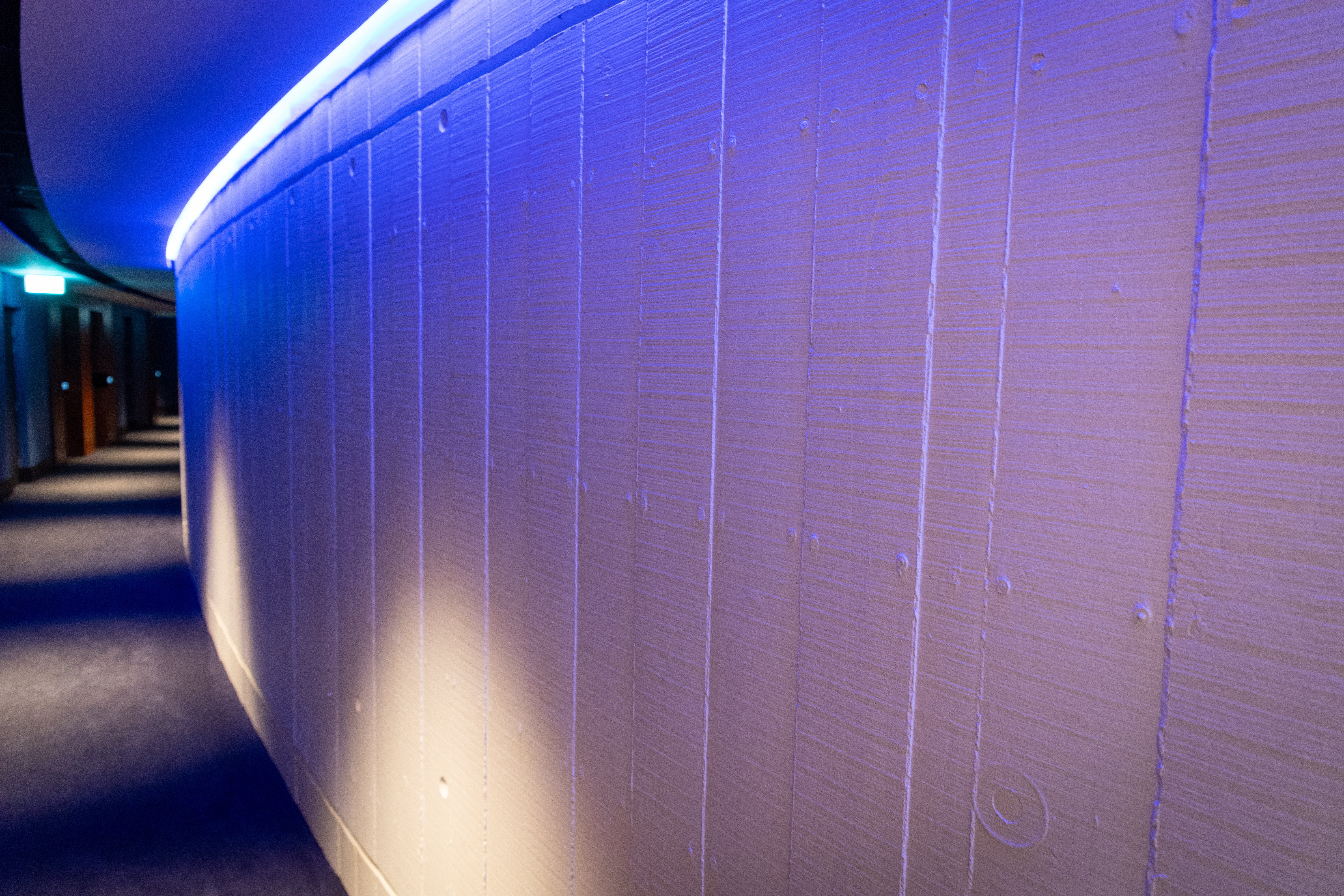 Painted exposed concrete wall on level 12 in the new Horizon by SkyCity hotel. Photo / Michael Craig