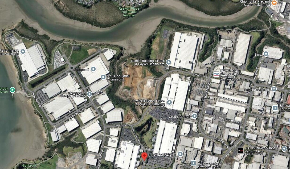  Earthworks are now completed at Fisher & Paykel Healthcare's site in East Tamaki, shown in the centre of this image. On March 6, 2025, the company said Dominion Constructors would build its new $250m building here. Photo / Google Maps