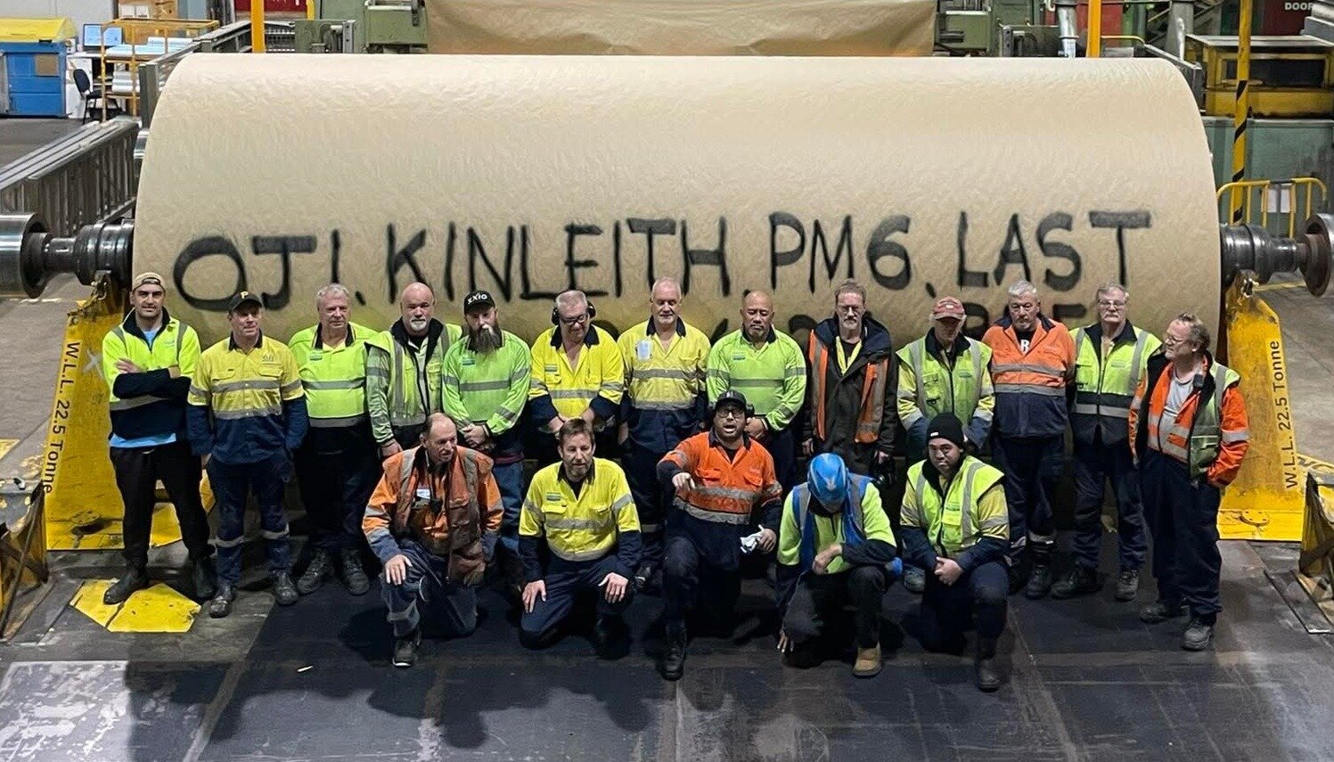 The Kinleith Mill closure earlier this year was linked to high electricity prices. Pictured are the team at Paper Machine 6 on their final shift. Photo / Brian Loveday
