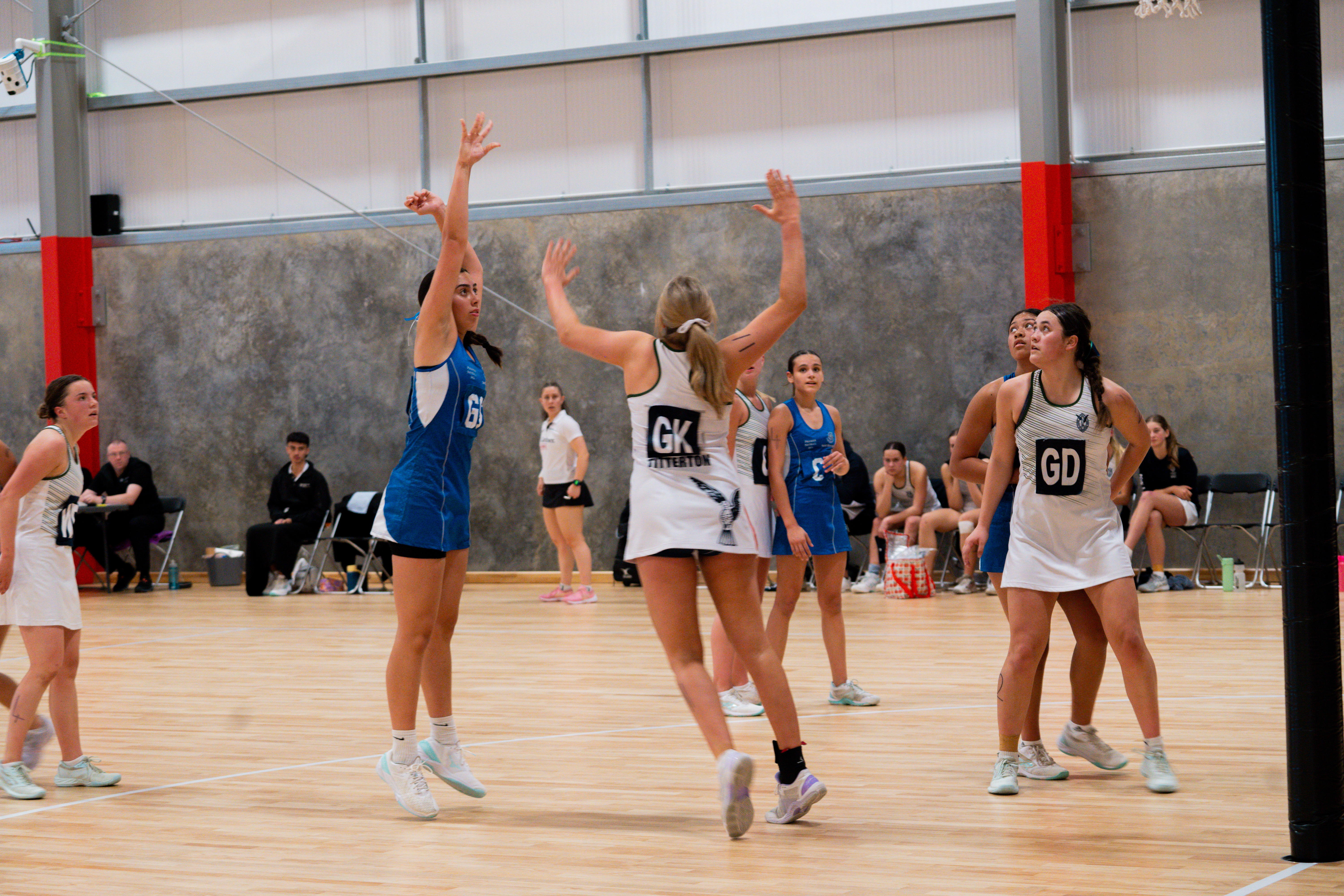 Kiana Brown (GD) is the daughter of former Silver Fern Jodi Brown, one of two daughters she's coaching at the National Champs. Photo / Netball New Zealand