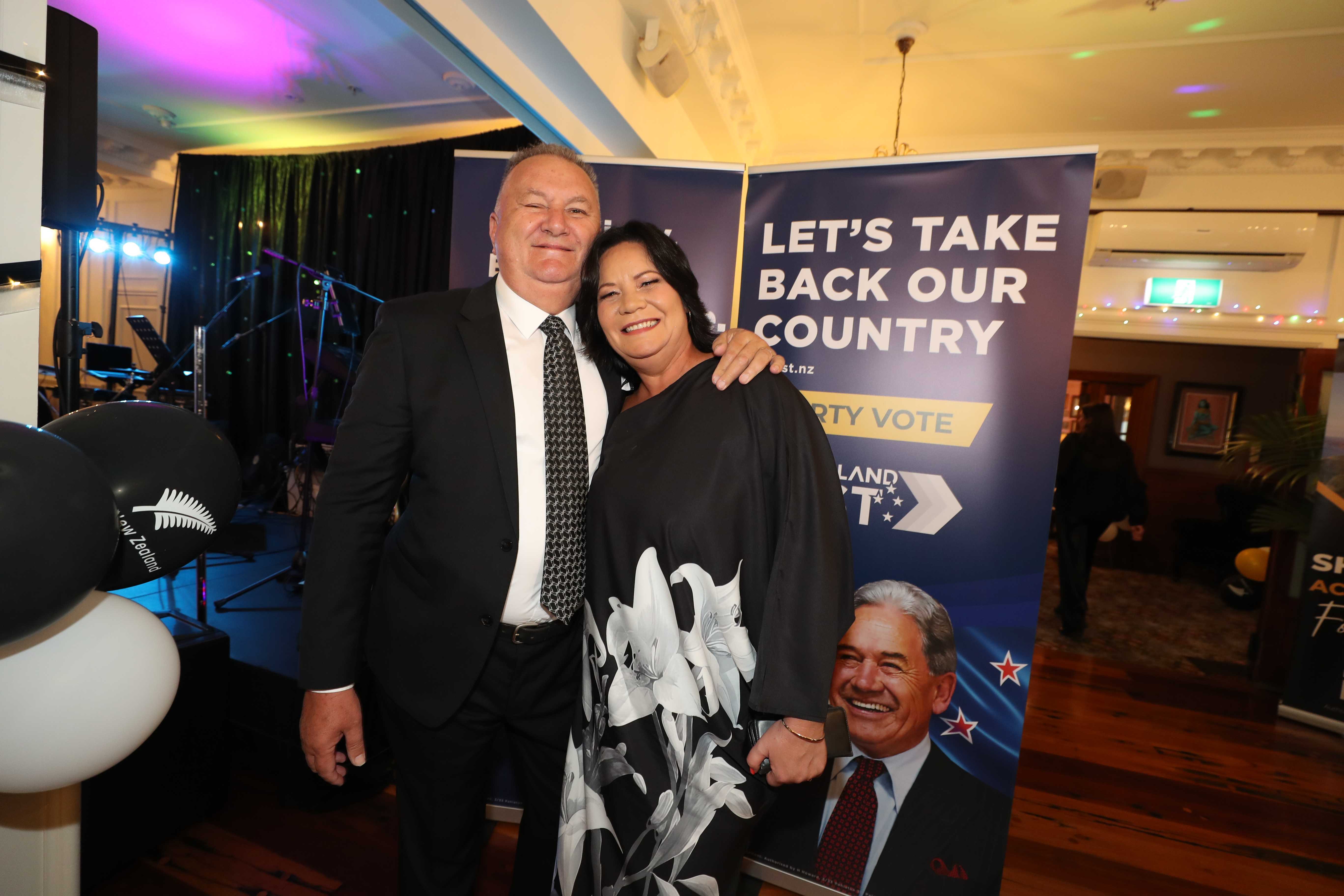 NZ First's Shane Jones with wife Dorothy (Dot) Jones at the Duke of Marlborough in Russell. Photo / Mike Cunningham
