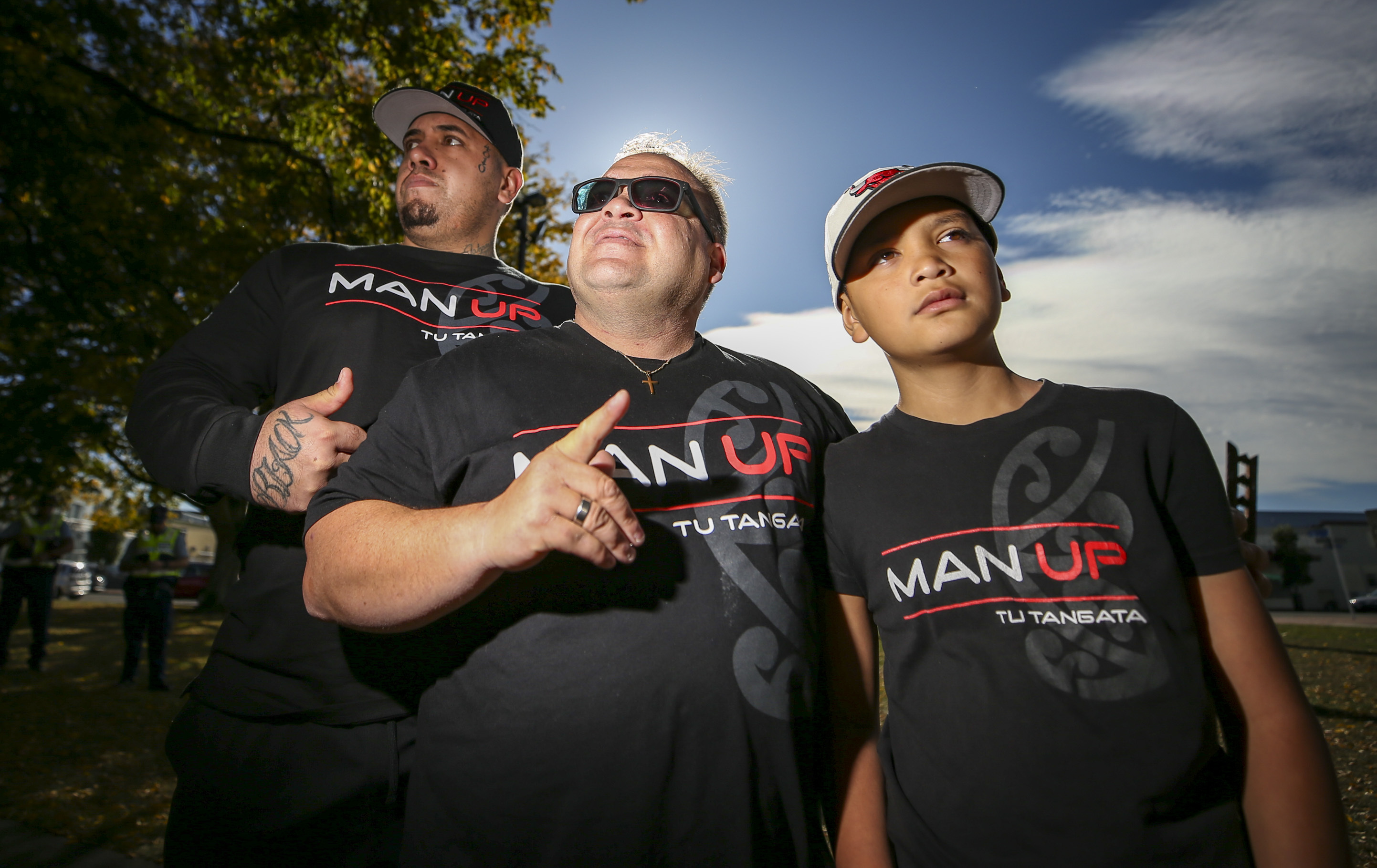 David Ward (centre) of the Destiny Church Man Up programme said he attended the protest to listen and promote open discussion. Photo / Paul Taylor