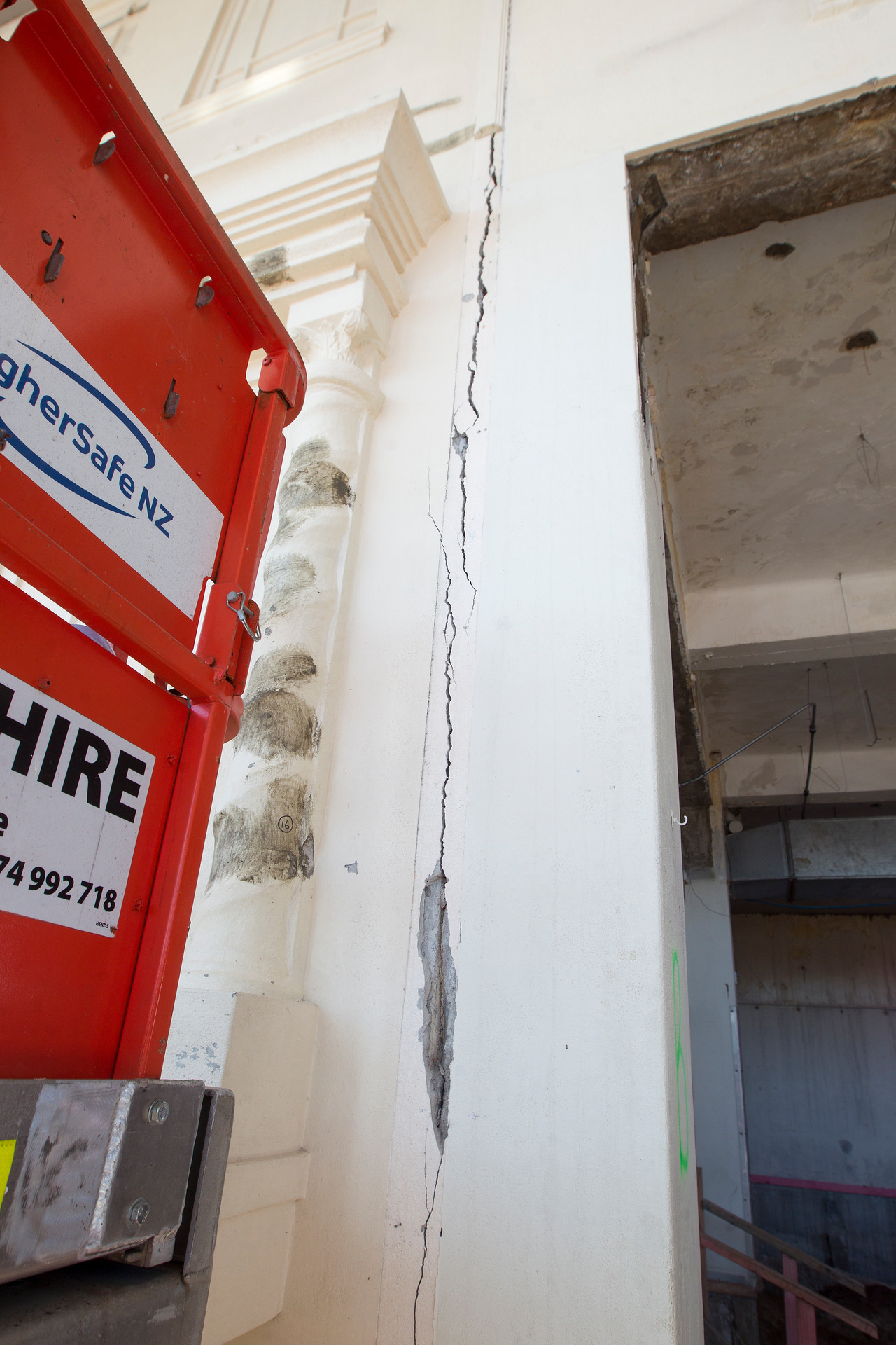 Cracking revealed by construction work in the centre. Photo / Ben Fraser