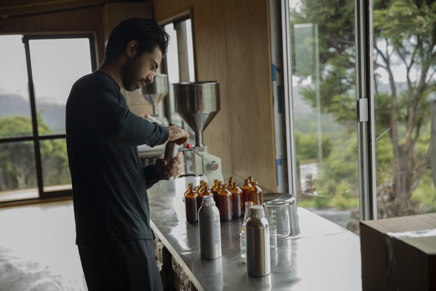 Aotea skincare draws on native flora extracts and oils with therapeutic properties, all grown on Great Barrier. Products are formulated and bottled by hand on the island. Photo / Guy Coombes
