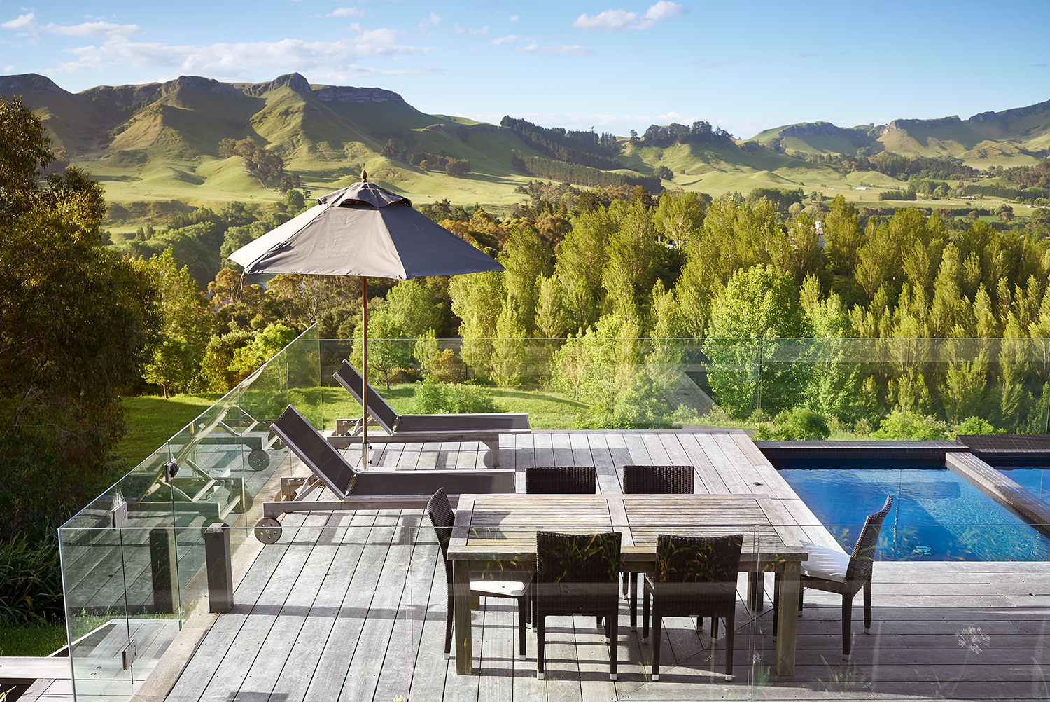 Black Barn Vineyards’ Poplar 1 is a four-bedroom house with swimming pool, spa and tennis court. Photo / Supplied