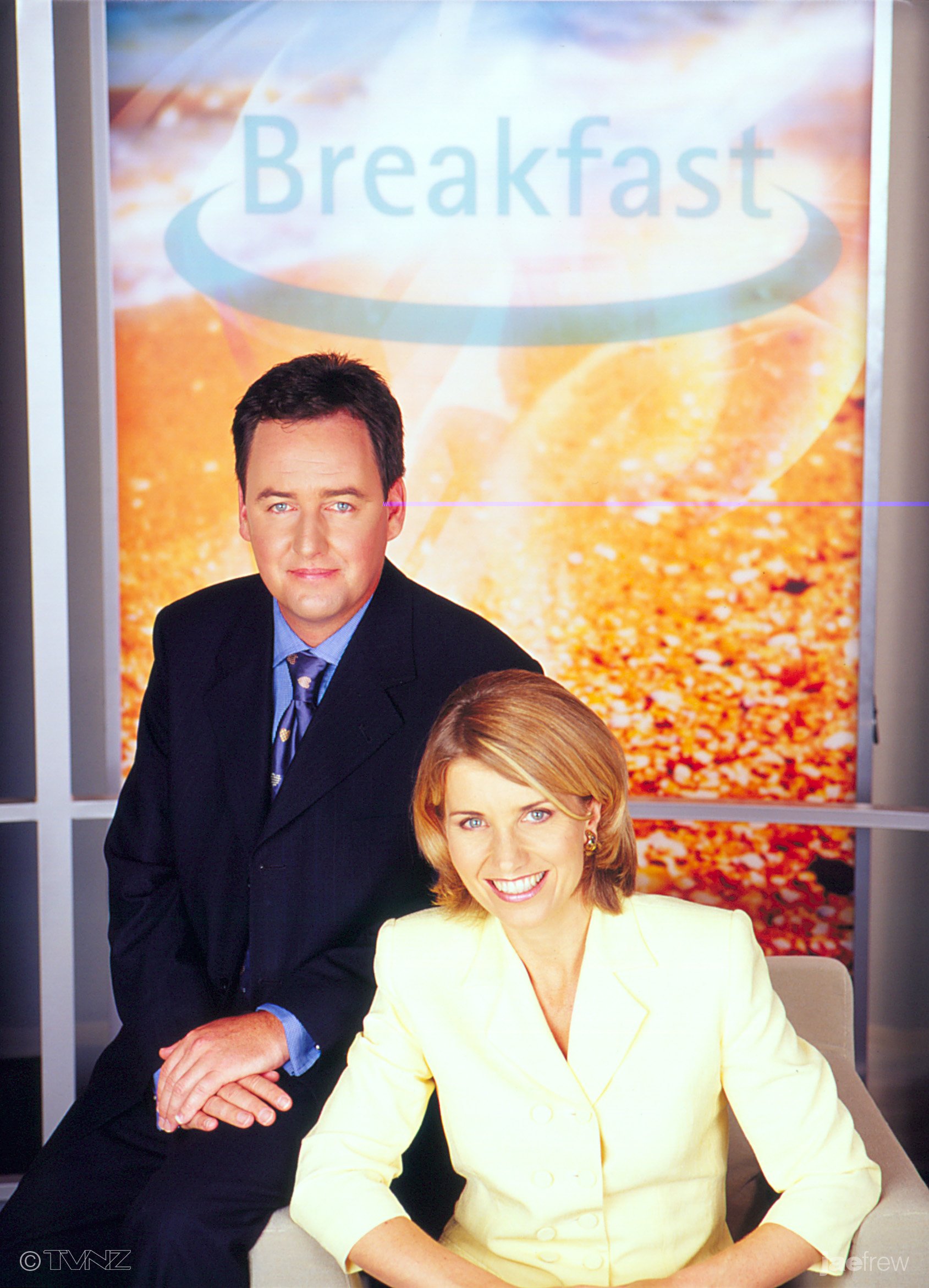 Liz Gunn in pre-Pfizer times, alongside her Breakfast TV co-host Mike Hosking.