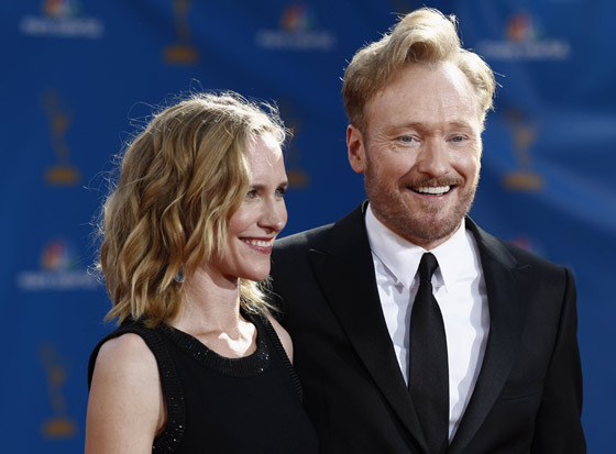 Conan O'Brien and his wife Liza Powel. Photo / AP