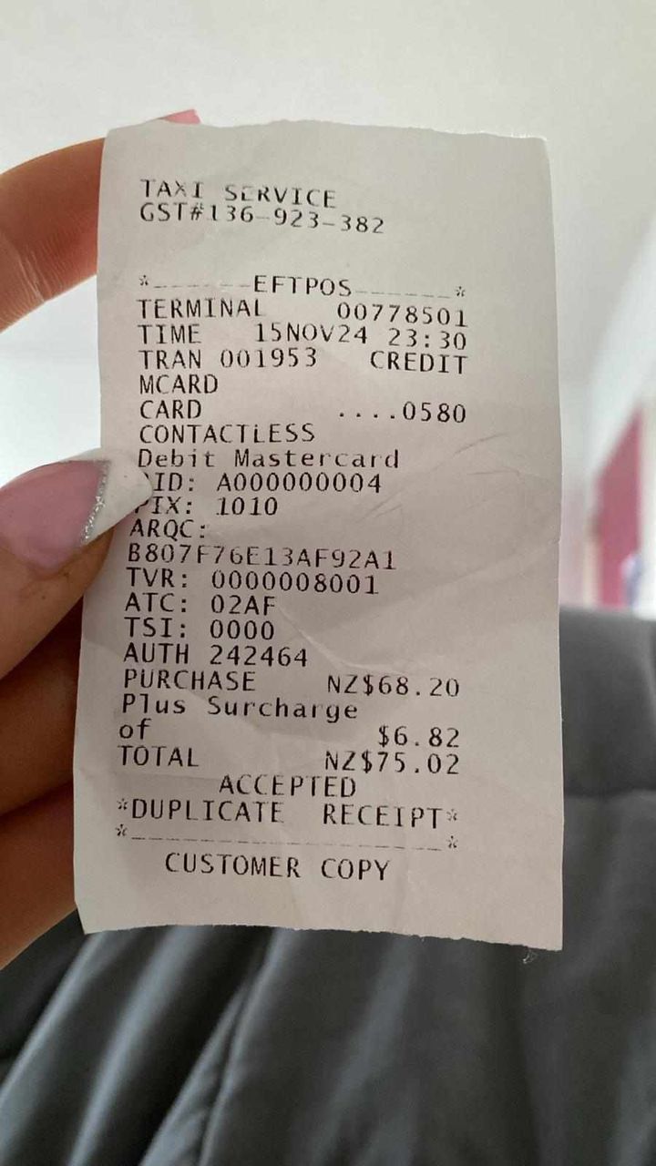 Lydia said she only received one receipt for the taxi ride - and that the charge of $75 for a 3km journey was 'daylight robbery' in itself.