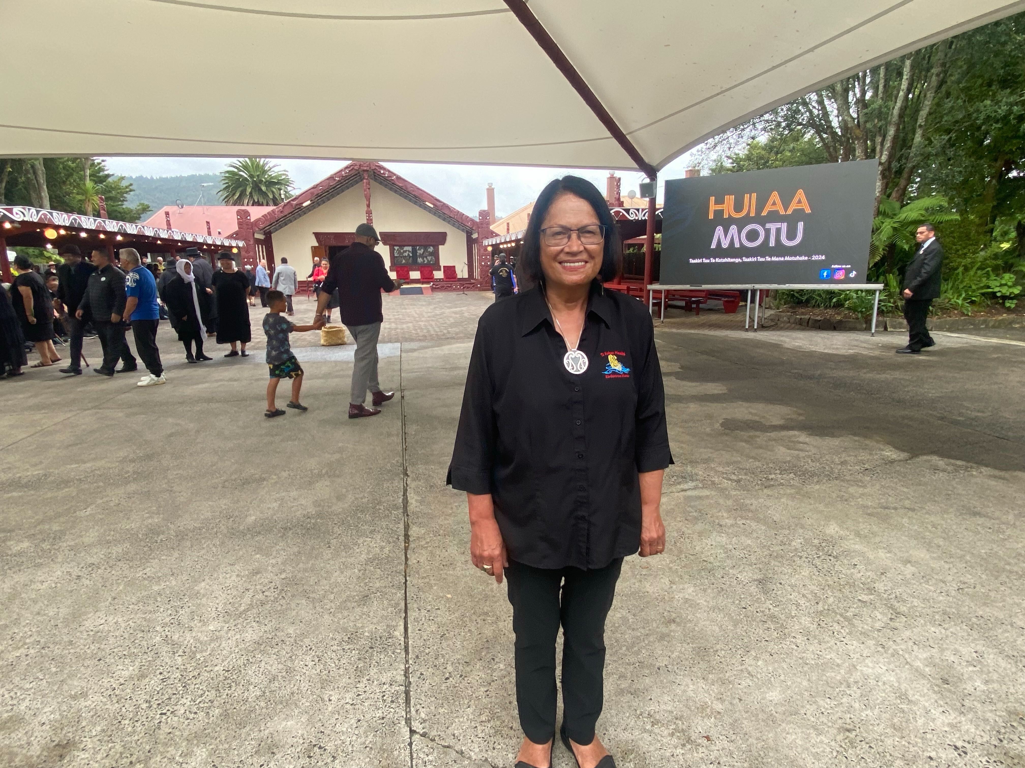 Lady Tureiti Moxon at the Hui a Iwi in Ngāruawāhia.