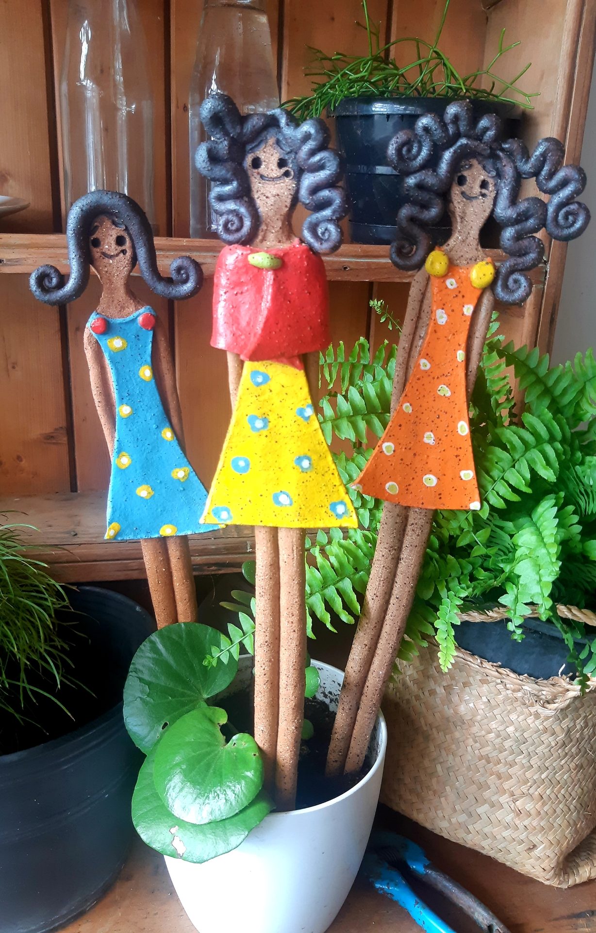 Far North artist Vicki Comrie- Moore creates quirky Party People sculptures which are sold the Gallery & Cafe at Helena Bay and in Russell. Photo / supplied
