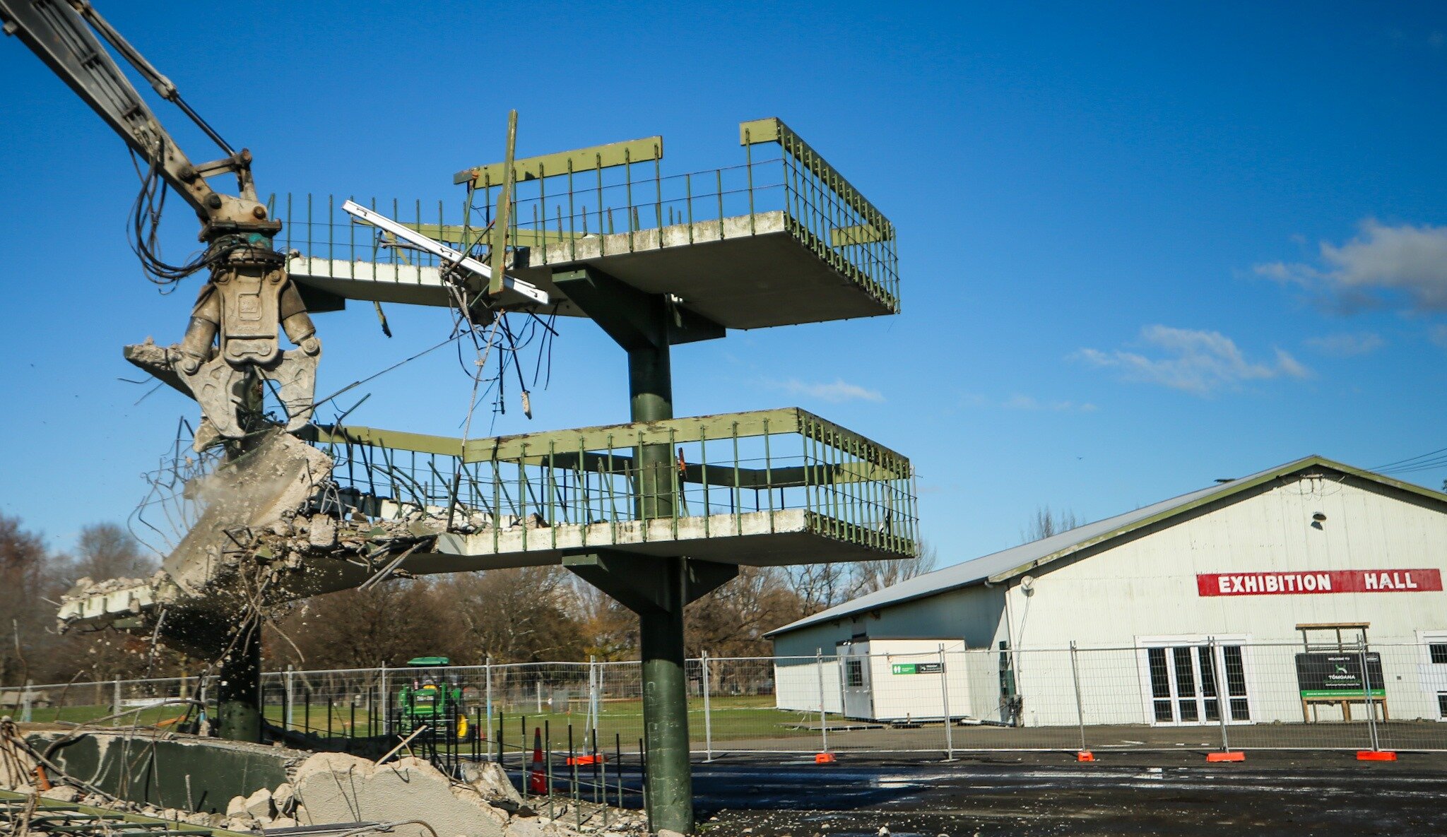The grandstand at the Hastings Tōmoana Showgrounds is 25% of the way through demolition. Photo / Paul Taylor