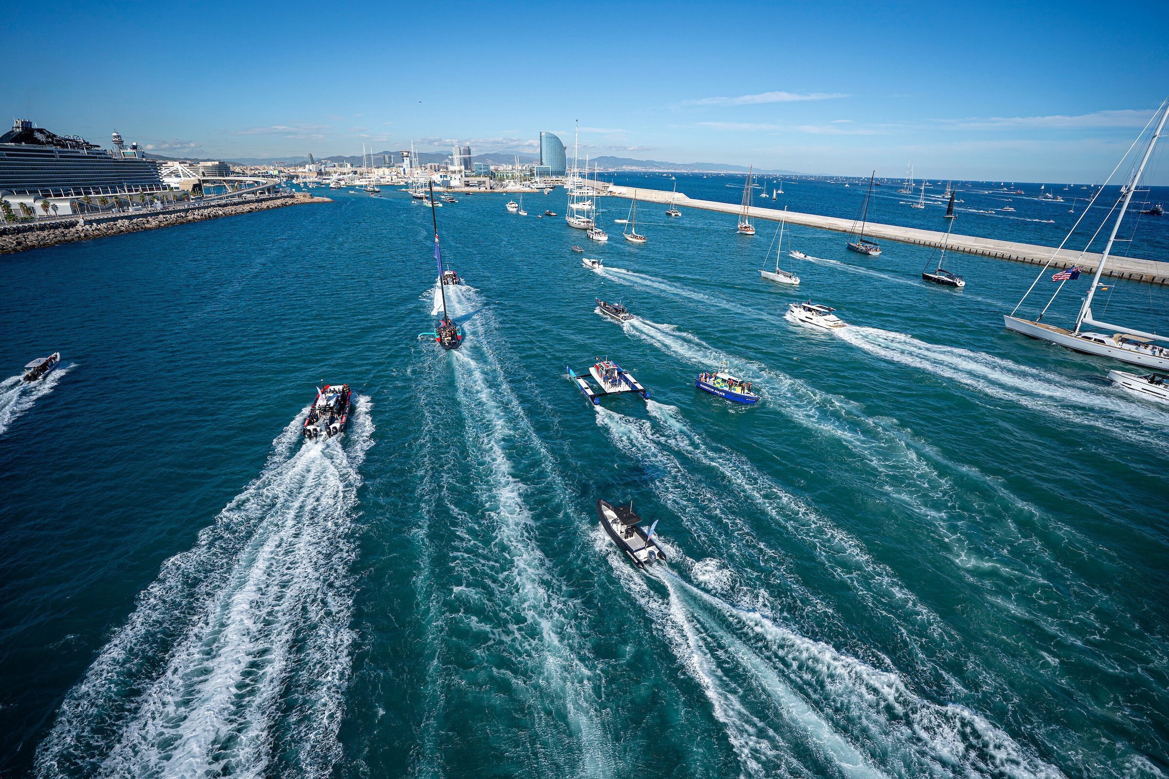 Emirates Team New Zealand arrive back into port in Barcelona after winning the America’s Cup. Photo / Ian Romain, America's Cup