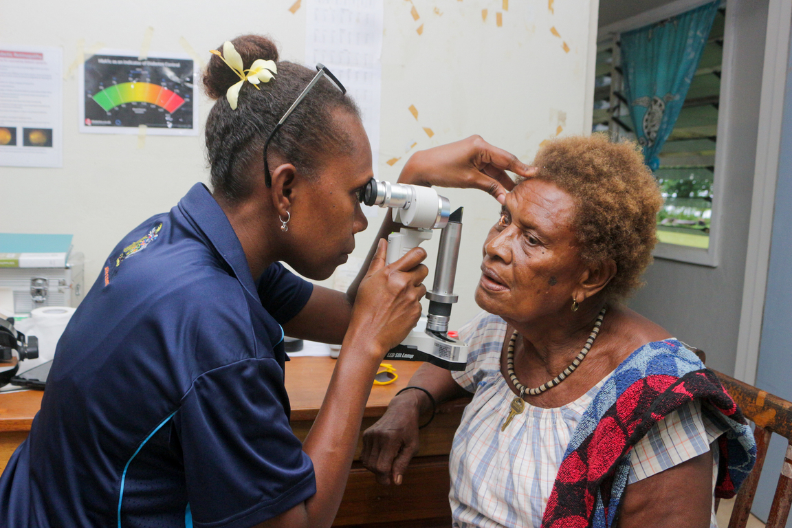 Dr Carole Poloso examines a patient at the eye clinic in Honiara, Solomon Islands. Photo / Supplied