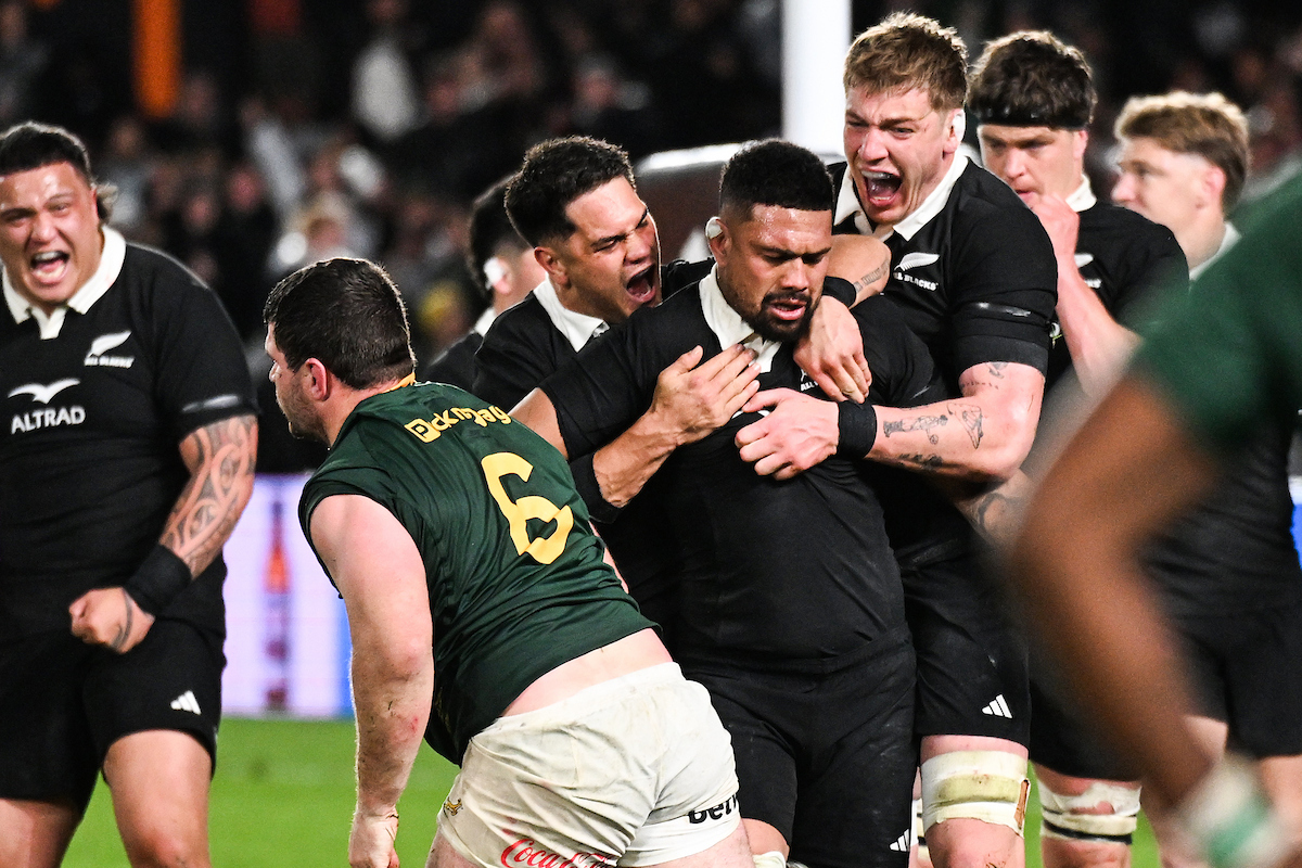 Ardie Savea wins a penalty for the All Blacks in the dying minutes of their test against the Springboks at Eden Park. Photo / Photosport