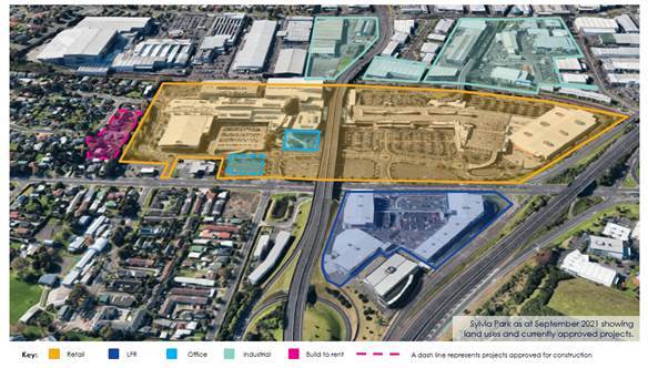 Red shaded area to left where BTR is planned at Sylvia Park. Photo / Kiwi Property