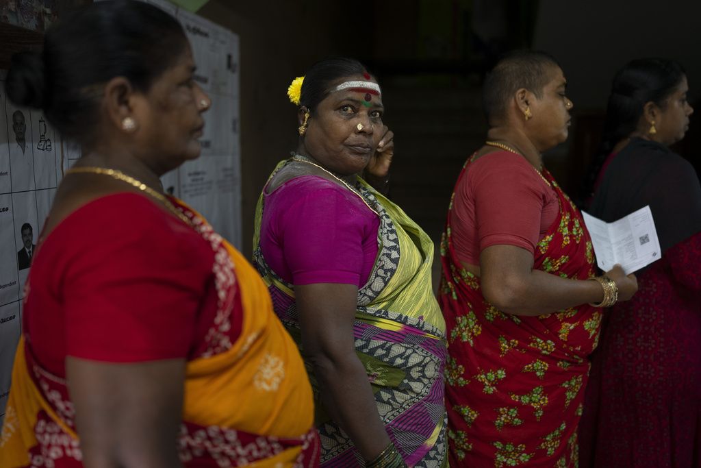 Women queue up to cast their votes during the first round of polling of India’s national election in Chennai, southern Tamil Nadu state on April 19. Photo / AP