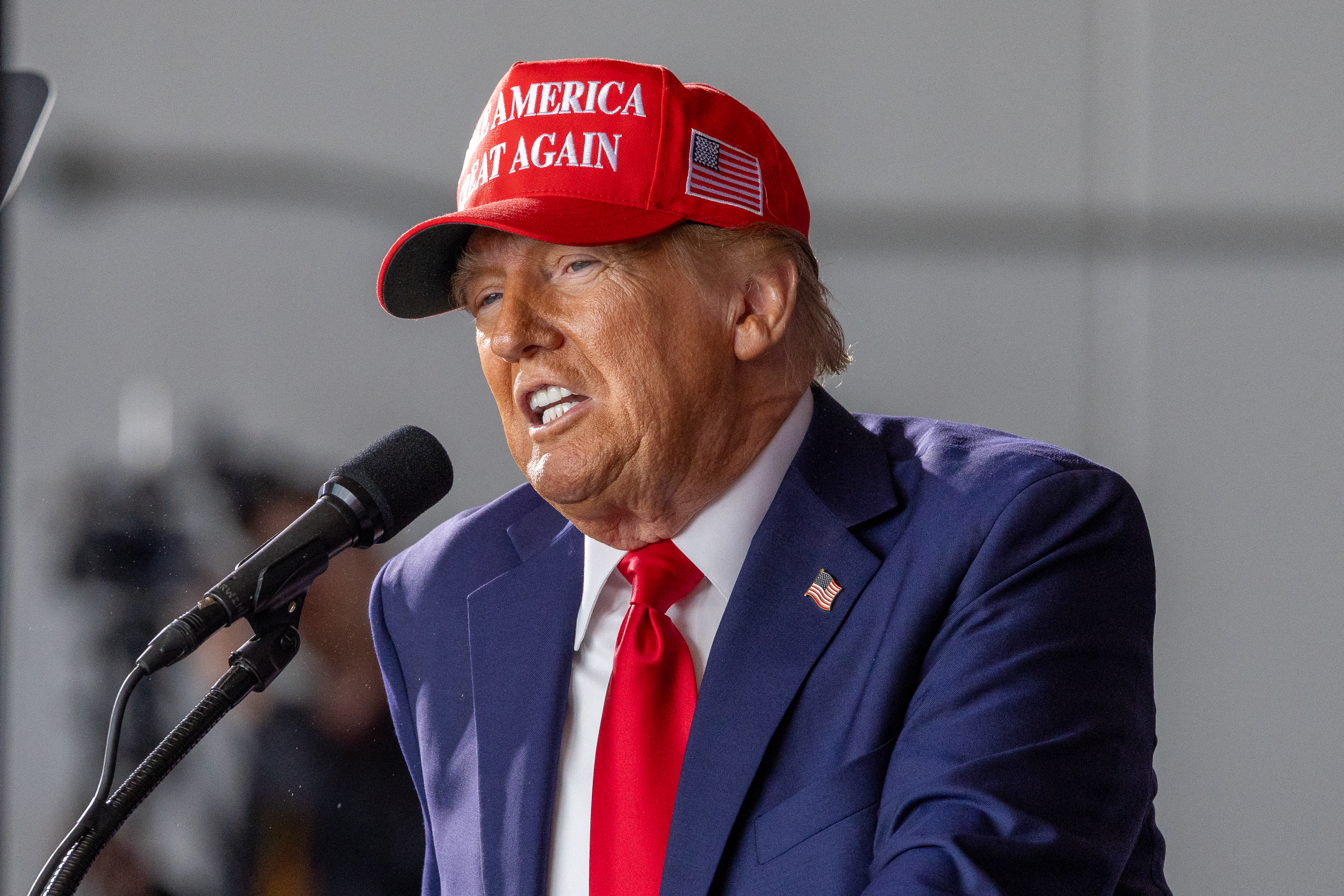Former President Donald Trump, the Republican presidential nominee, holds a campaign rally at Dodge County Airport in Juneau, Wisconsin. Photo / AFP