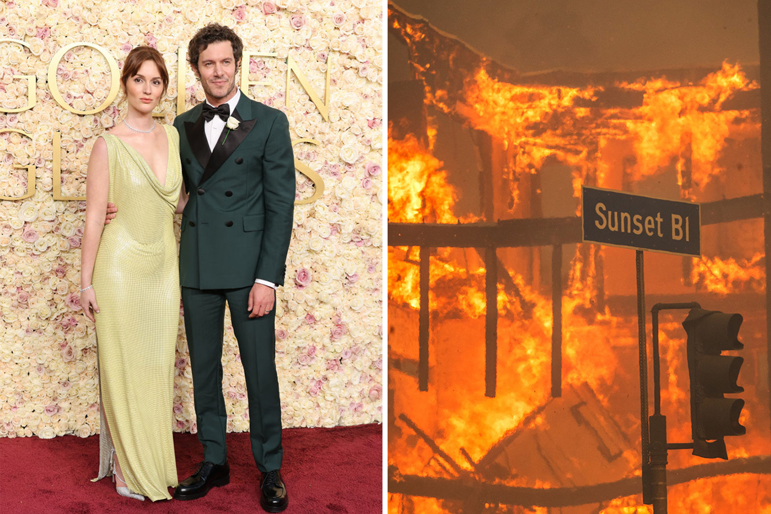Leighton Meester and Adam Brody, who attended the Golden Globe Awards in Beverly Hills earlier this week, are among the famous names who have lost their homes in the Los Angeles fires. Photos / Getty Images, AFP