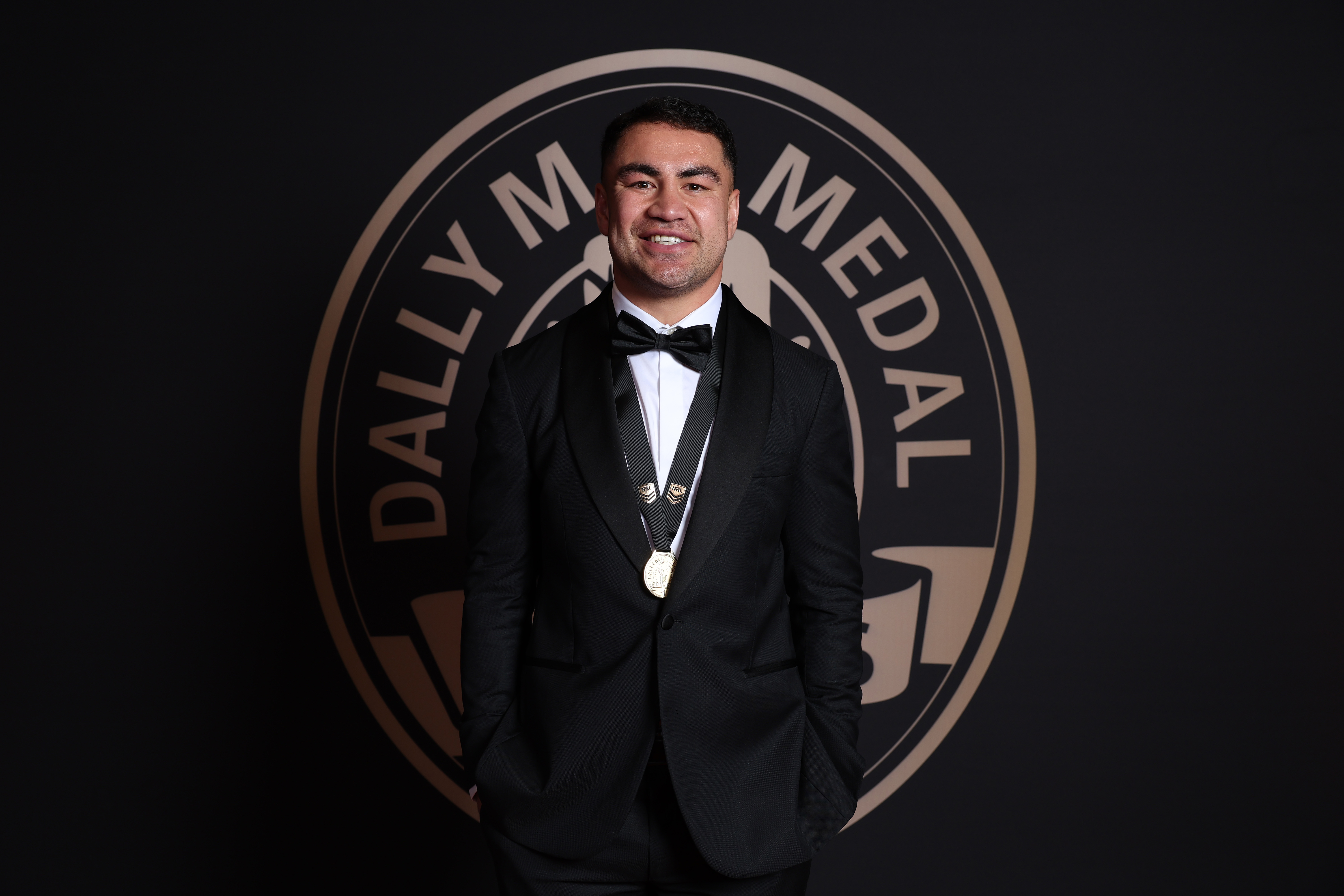 SYDNEY, AUSTRALIA - OCTOBER 02: NRL Dally M medallist Jahrome Hughes of the Storm poses during the 2024 Dally M Awards at Royal Randwick Racecourse on October 02, 2024 in Sydney, Australia. (Photo by Mark Metcalfe/Getty Images)