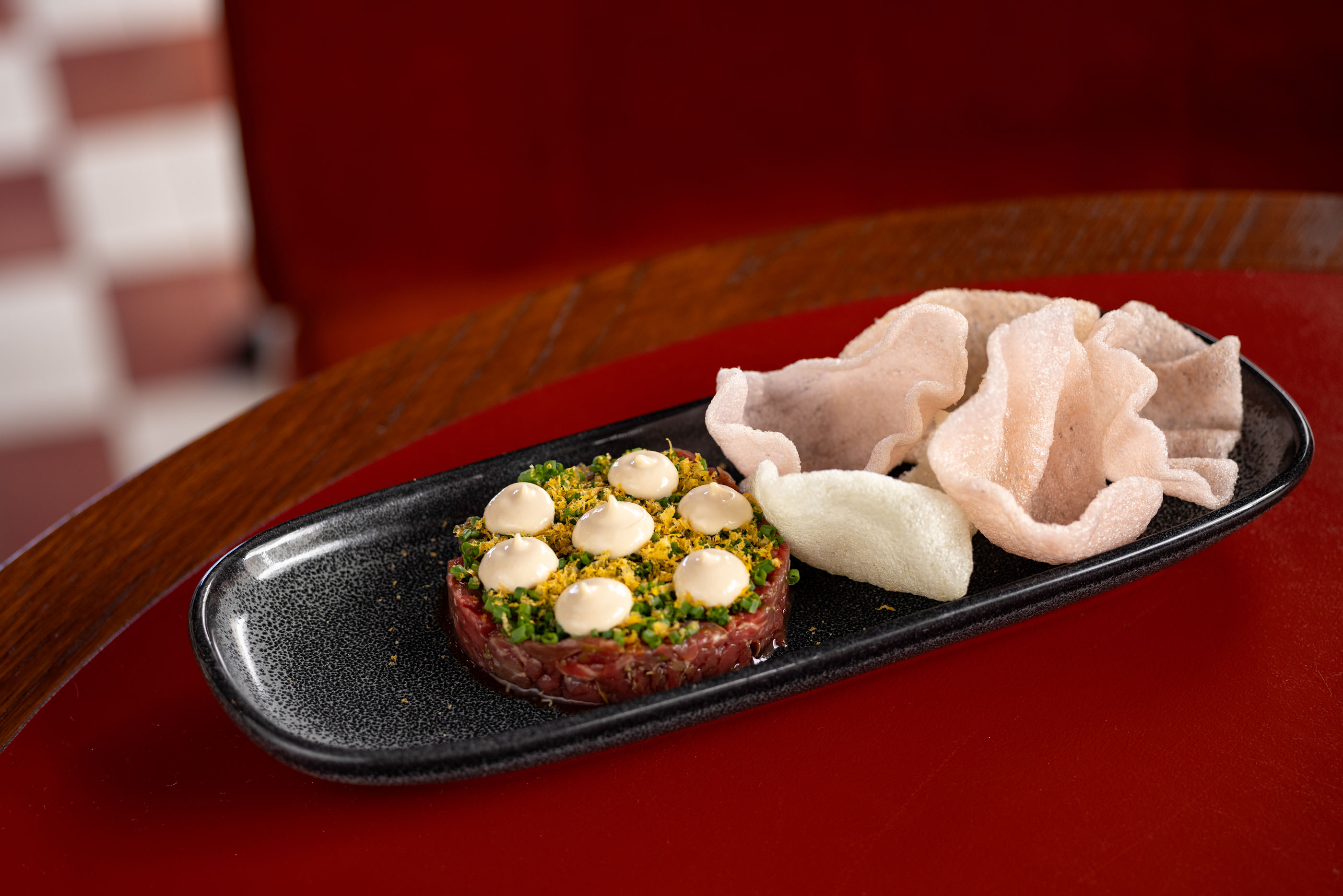 Bonita’s beef tartare with capsicum mayo and cured egg yolk. Photo / Babiche Martens