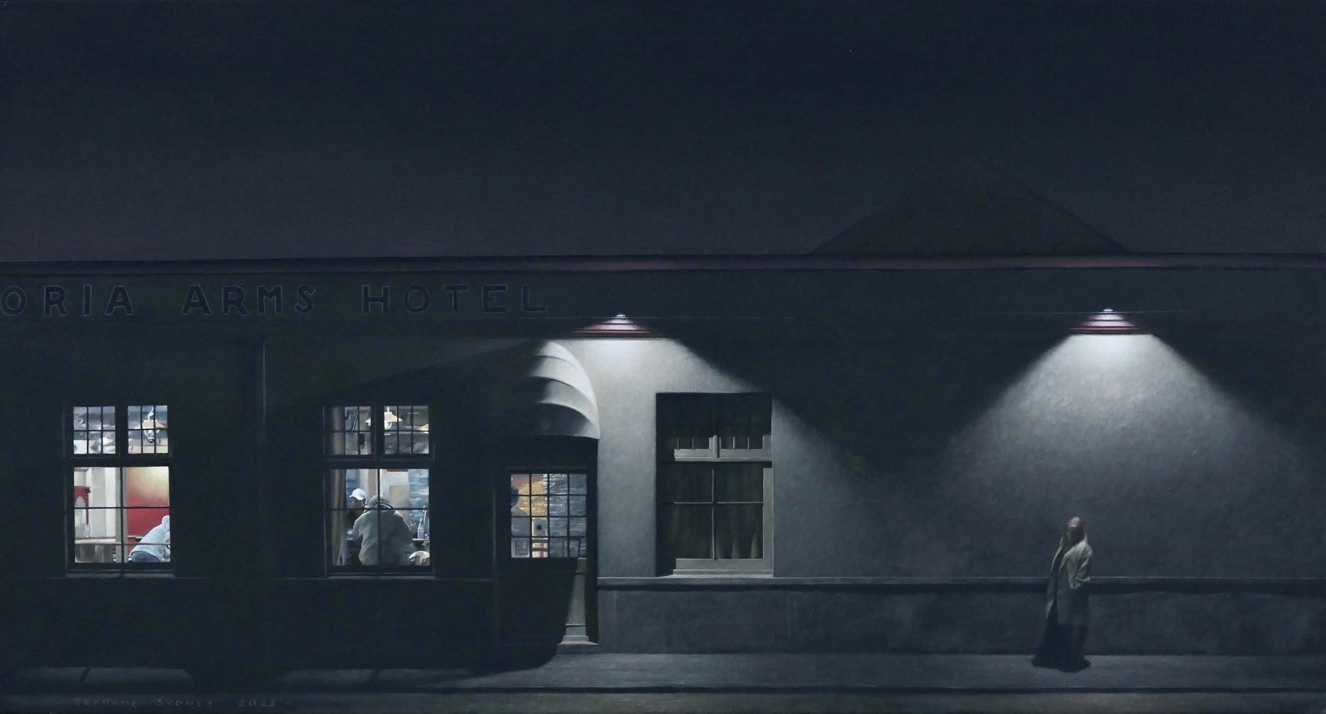 Sir Grahame Sydney's Night Meeting. Oil on linen, 660mm x 1220mm.