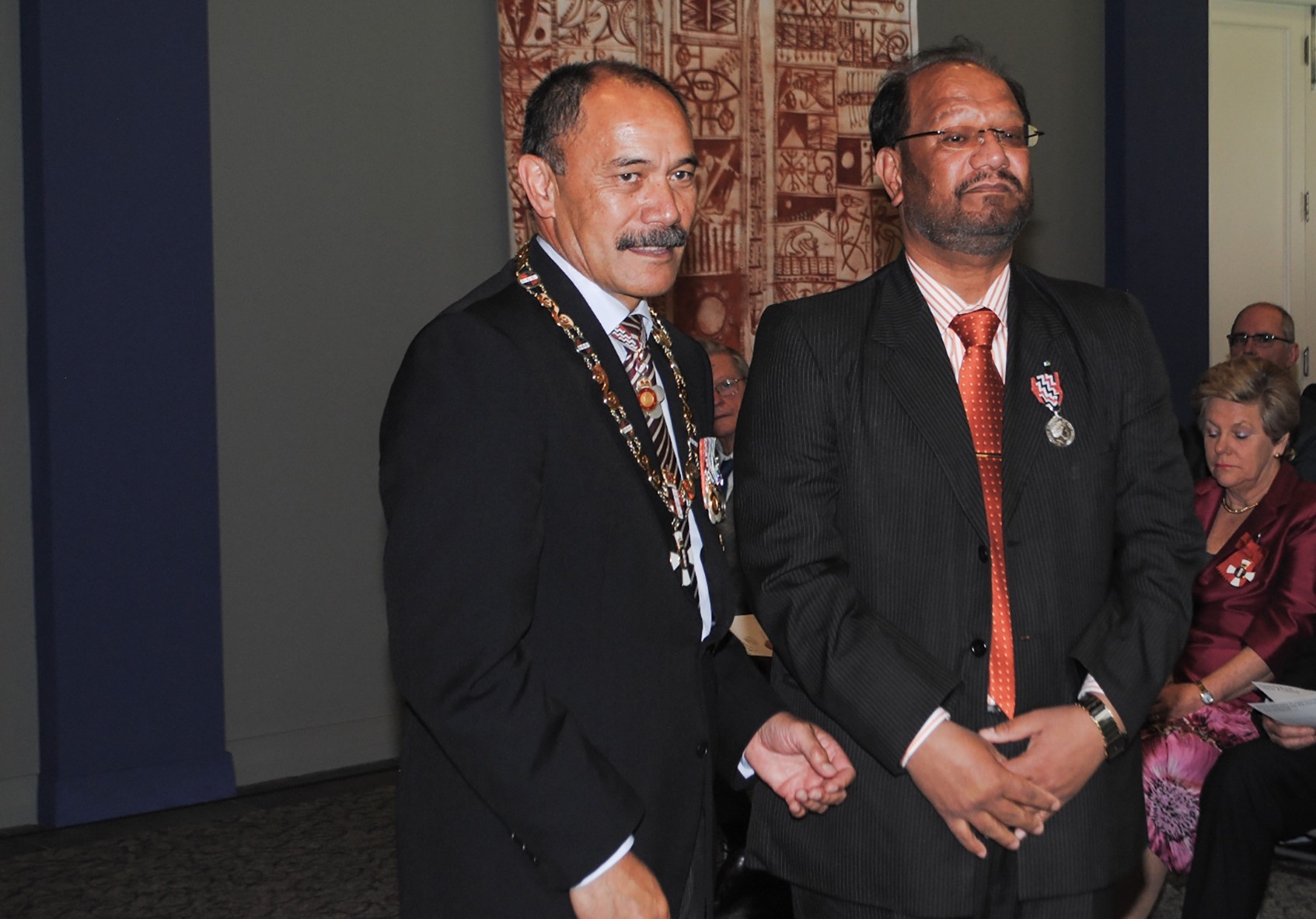 Former Governor-General Sir Jerry Mataparae with Davinder Singh Rahal (right) as he receives the Queen's Service Medal for services to the Indian community in 2012.