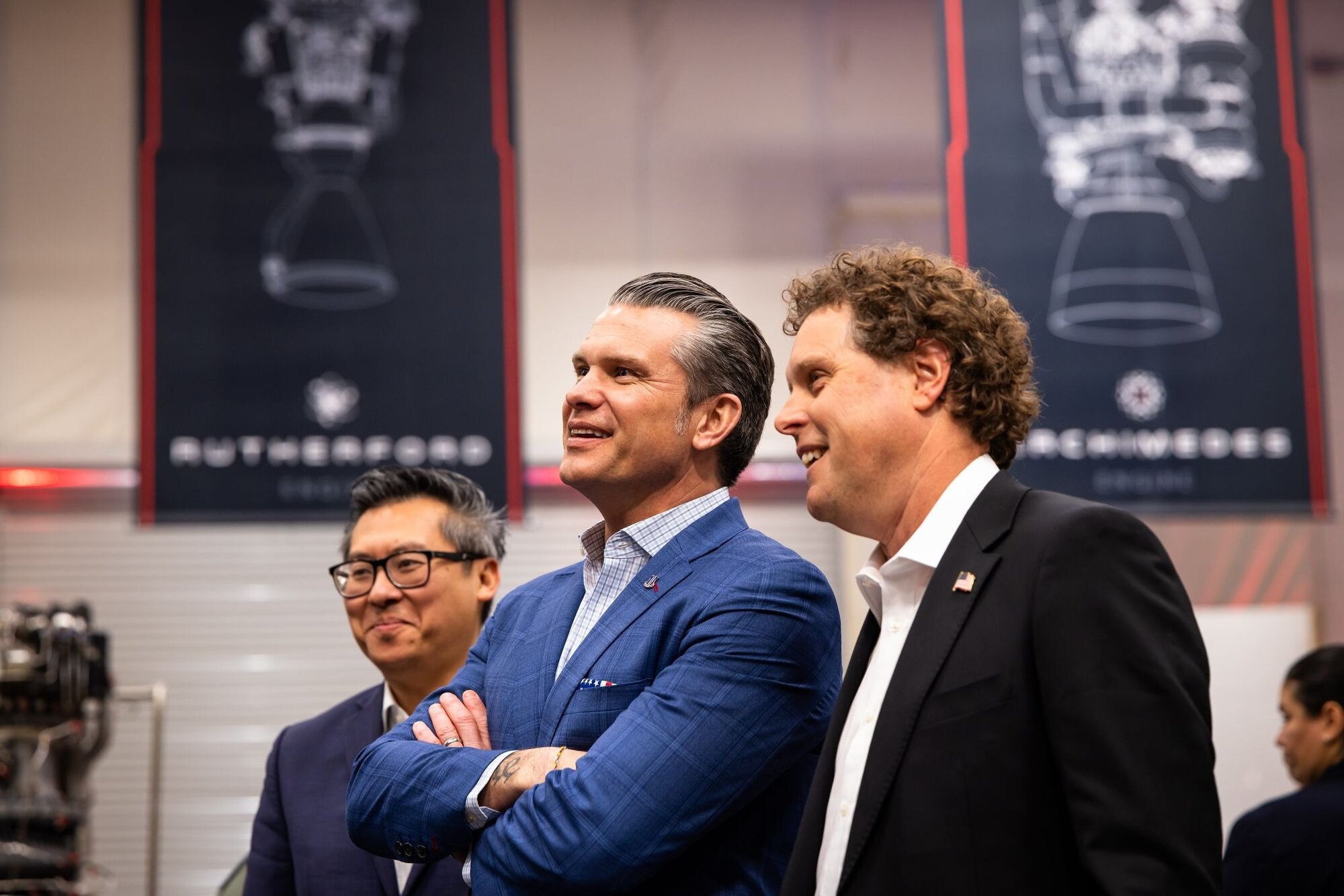 US Secretary of War Pete Hegseth with Rocket Lab founder Sir Peter Beck at the Kiwi-American firm's headquarters in Long Beach, California, in January. Photo / Getty Images