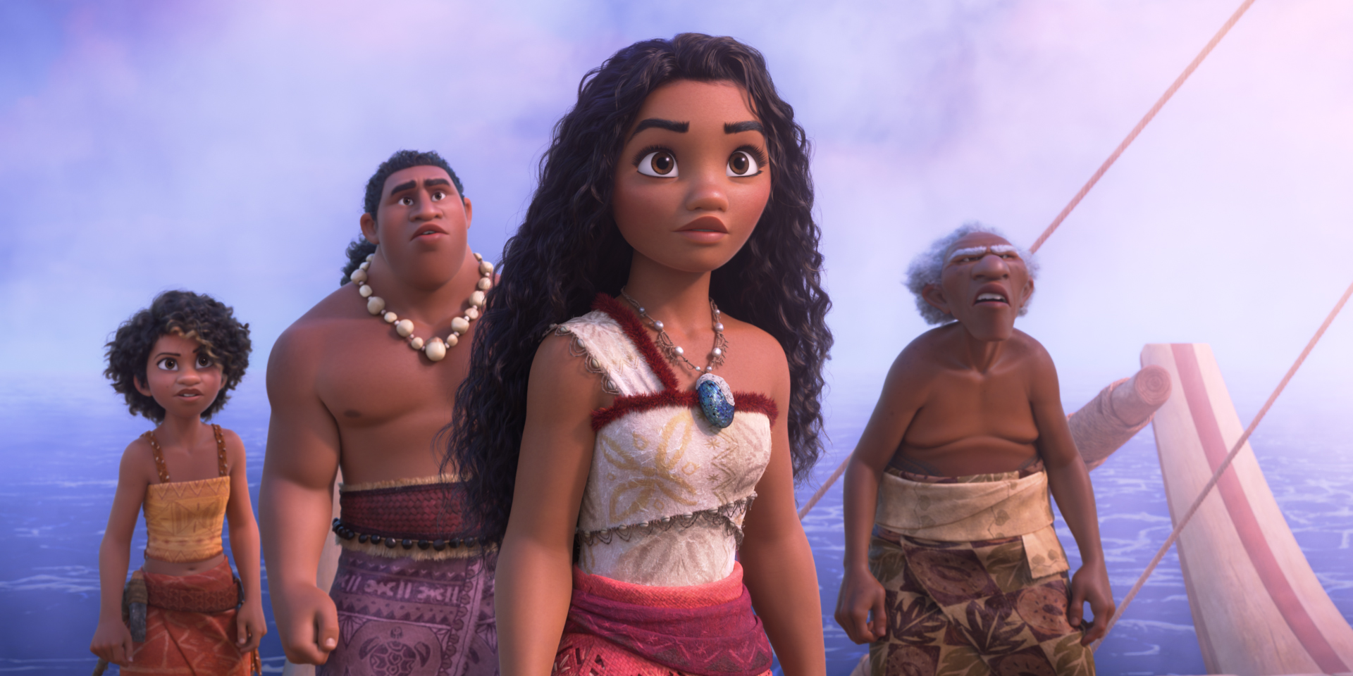 Disney's Moana and her friends (L-R) Loto, Moni and Kele. Photo / Disney