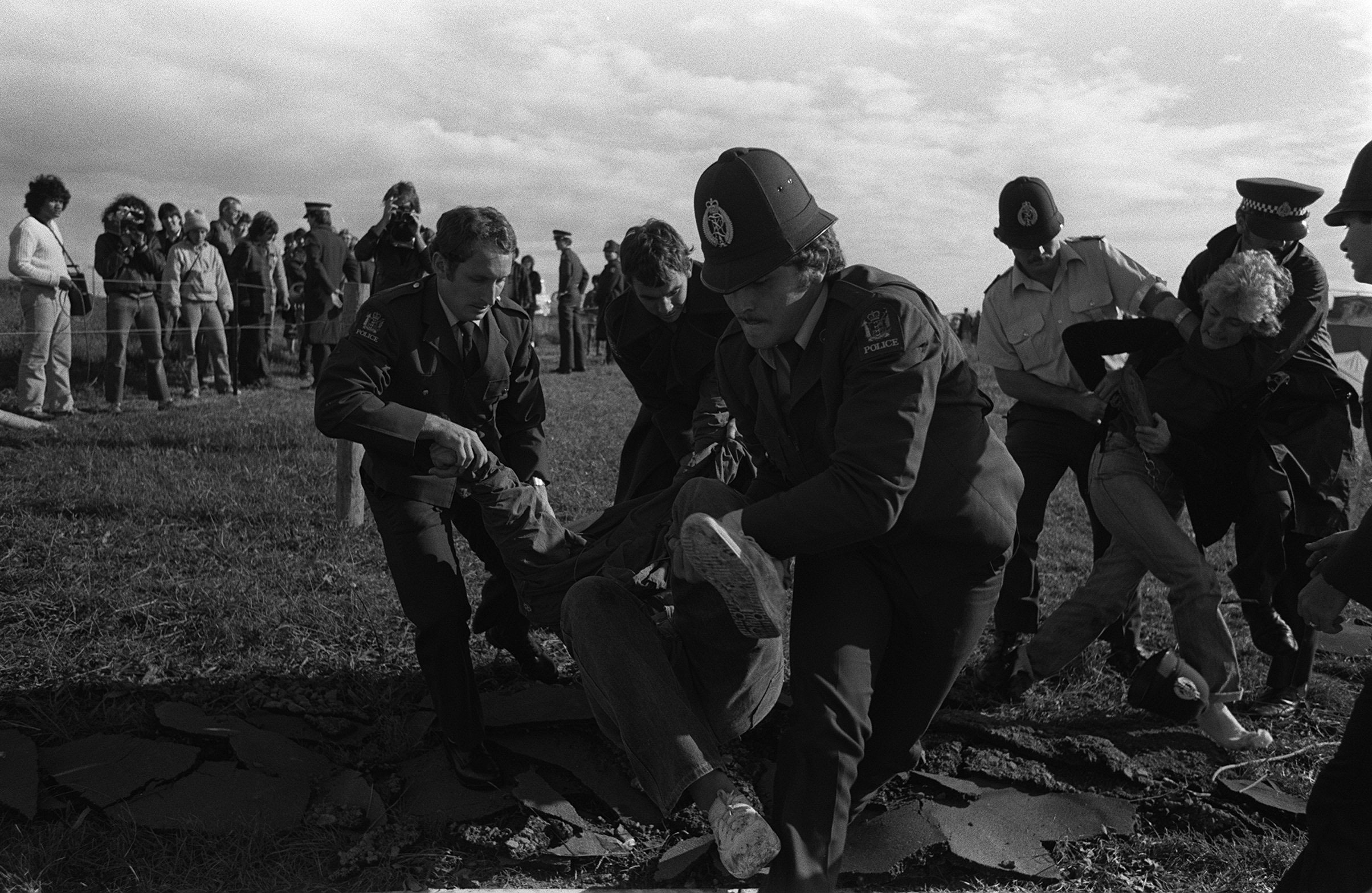 A Bastion Point protester being arrested, 1978.