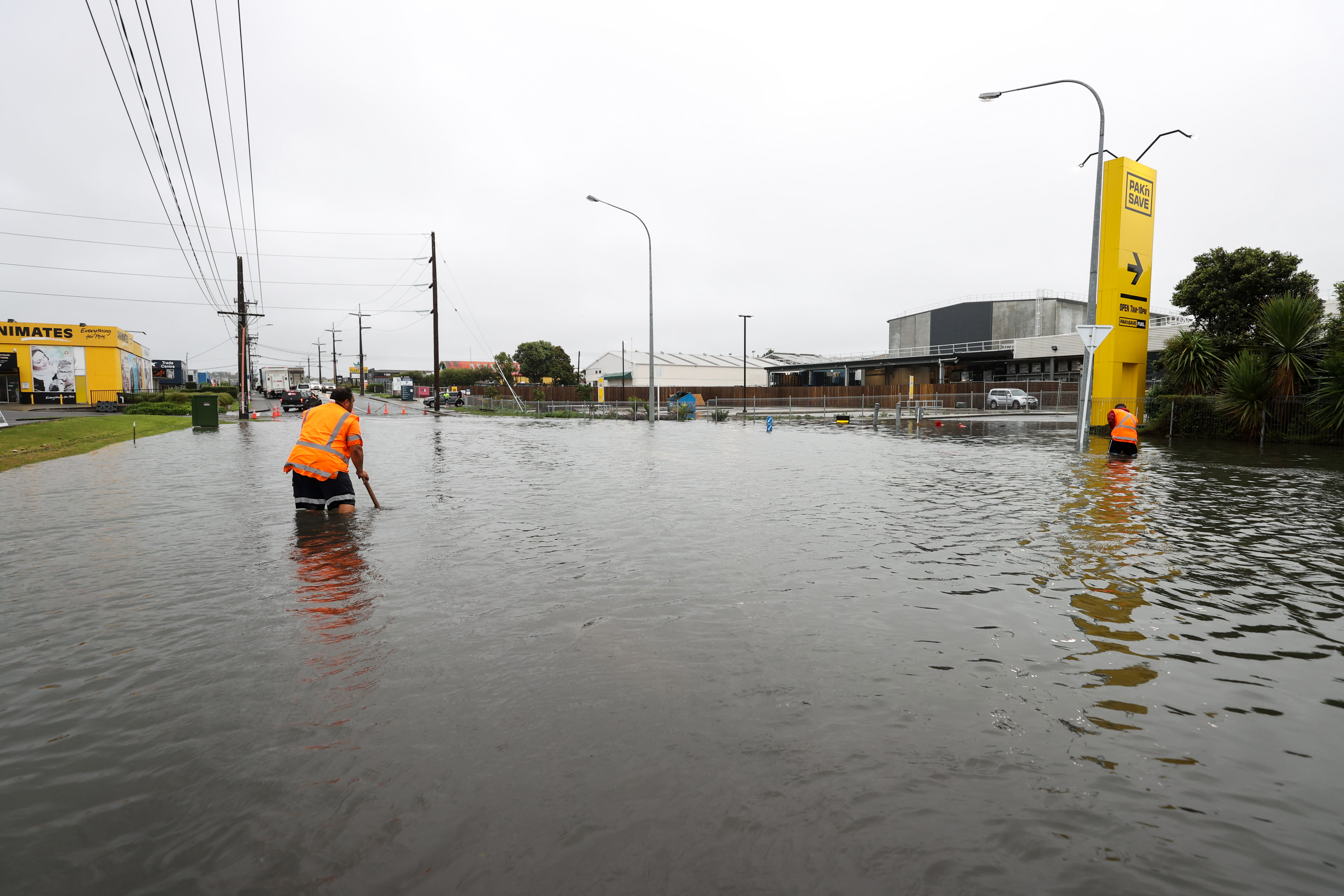 The area surrounding Pak'n'Save Wairau Park in Glenfield flooded again on Wednesday morning. Photo / Brett Phibbs