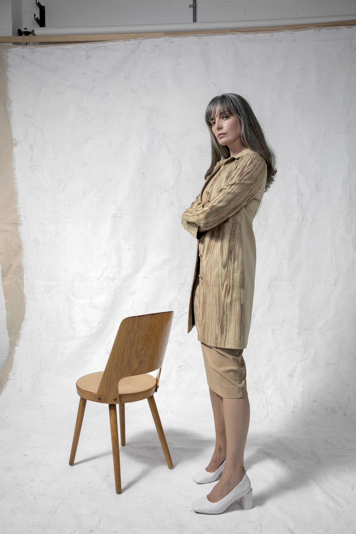 Veronica Crockford Pound wears jacket and dress from Home autumn/winter 2001. Photo / Babiche Martens