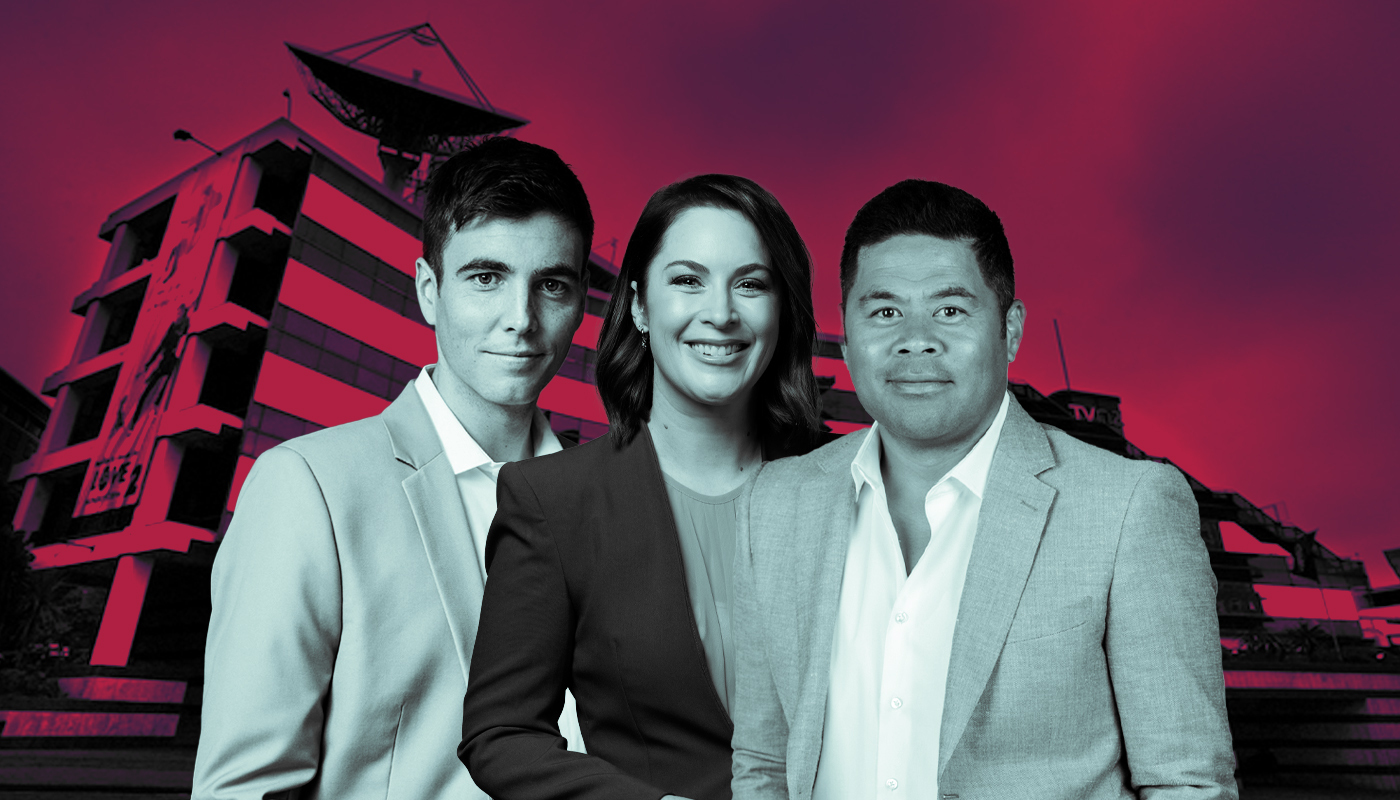 TVNZ presenters (from left) Jack Tame, Melissa Stokes and Daniel Faitaua.