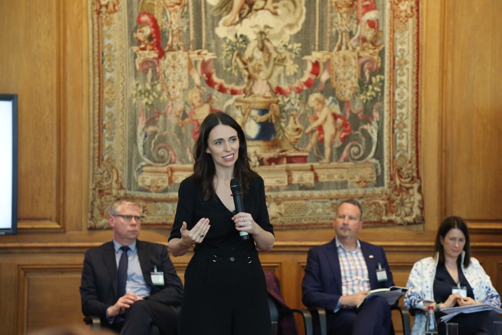 Prime Minister Jacinda Ardern addressing the Voices for Action meeting with tech industry stakeholders in Paris today. Photo / PMO