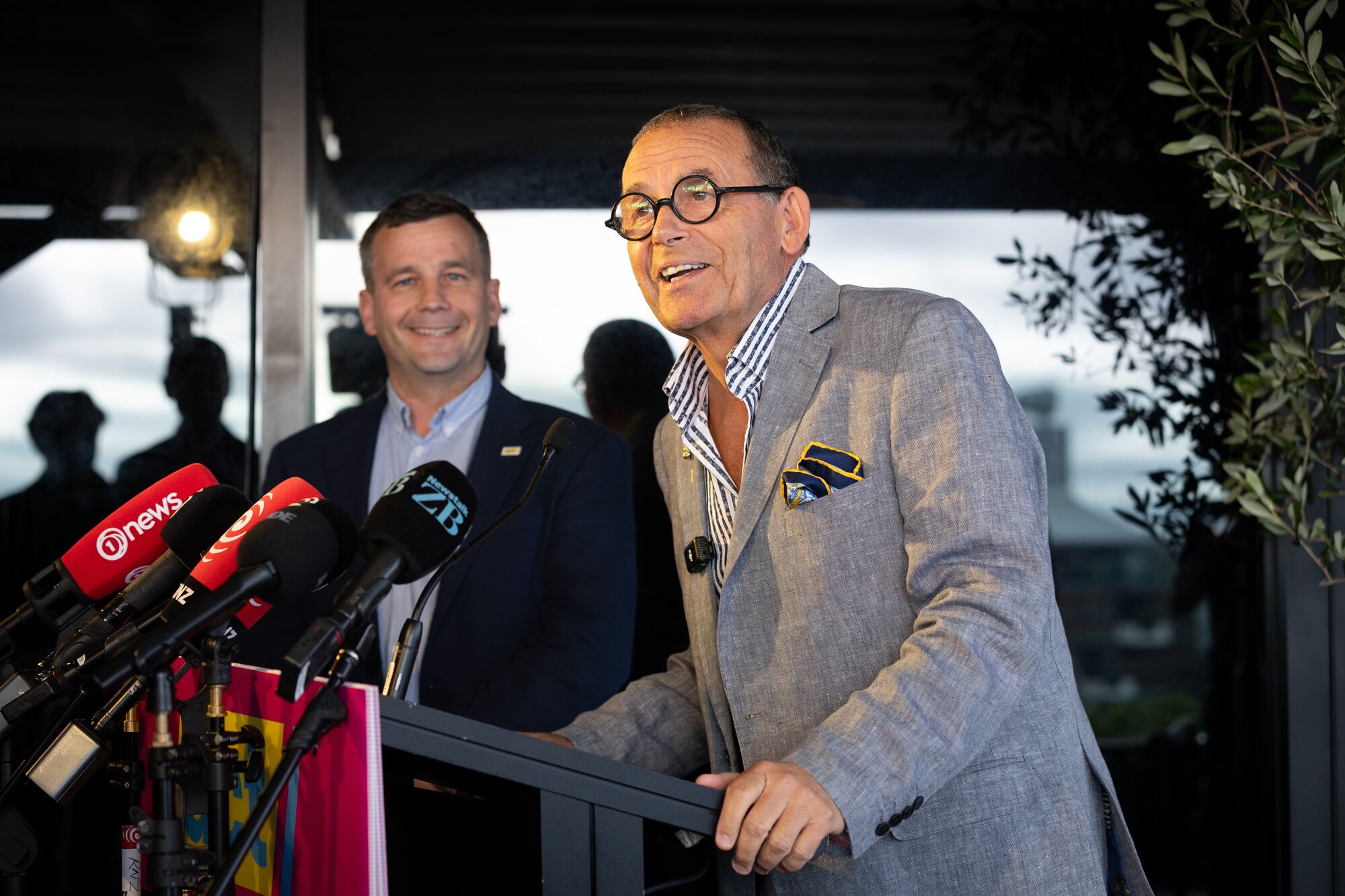 Paul Henry holds court at a lively and sometimes loose press conference to announce his Act Party candidacy. Photo / Sylvie Whinray 