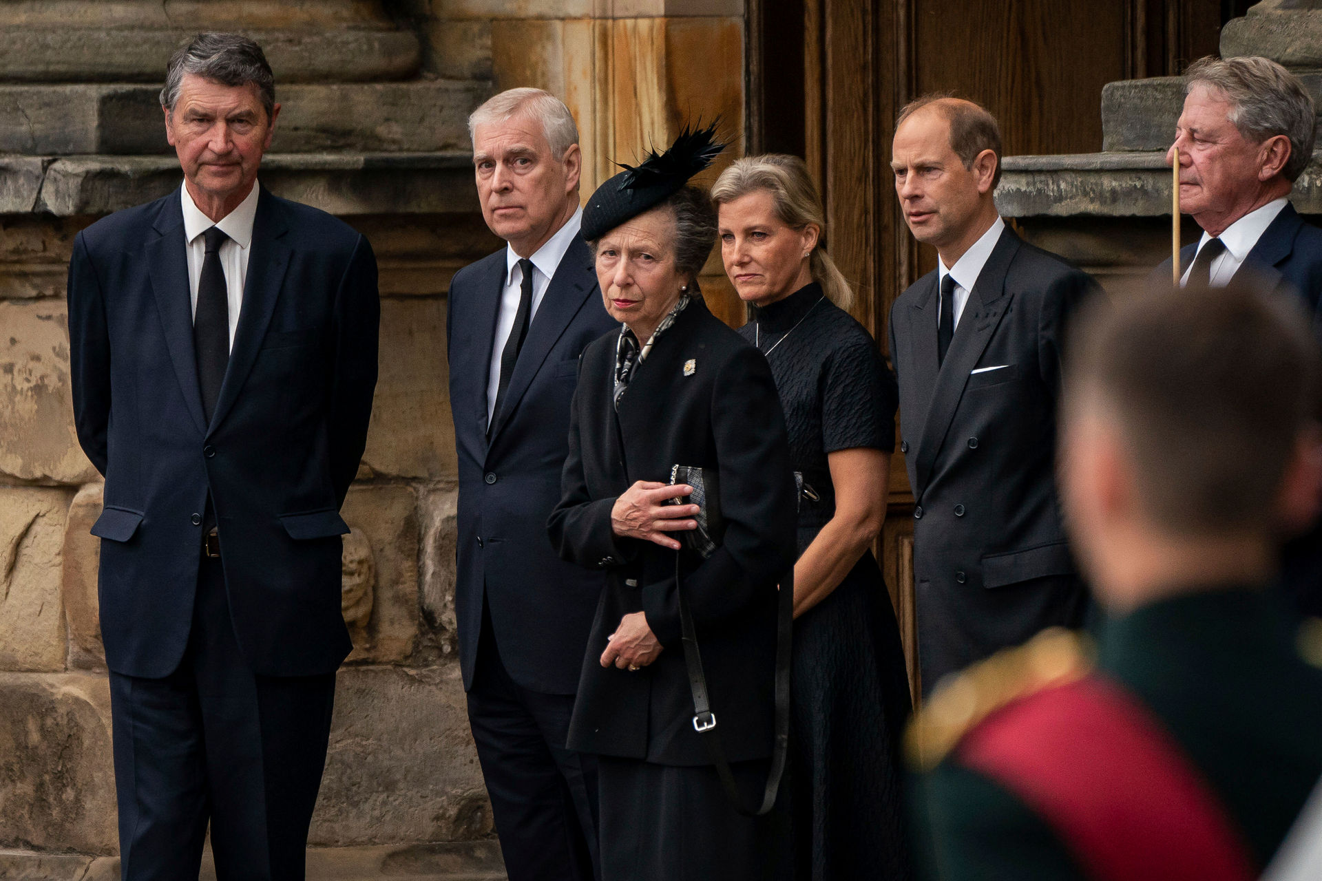 Vice Admiral Timothy Laurence, Prince Andrew, Princess Anne, Sophie the Countess of Wessex and Prince Edward at the funeral of Queen Elizabeth II. Photo / AP