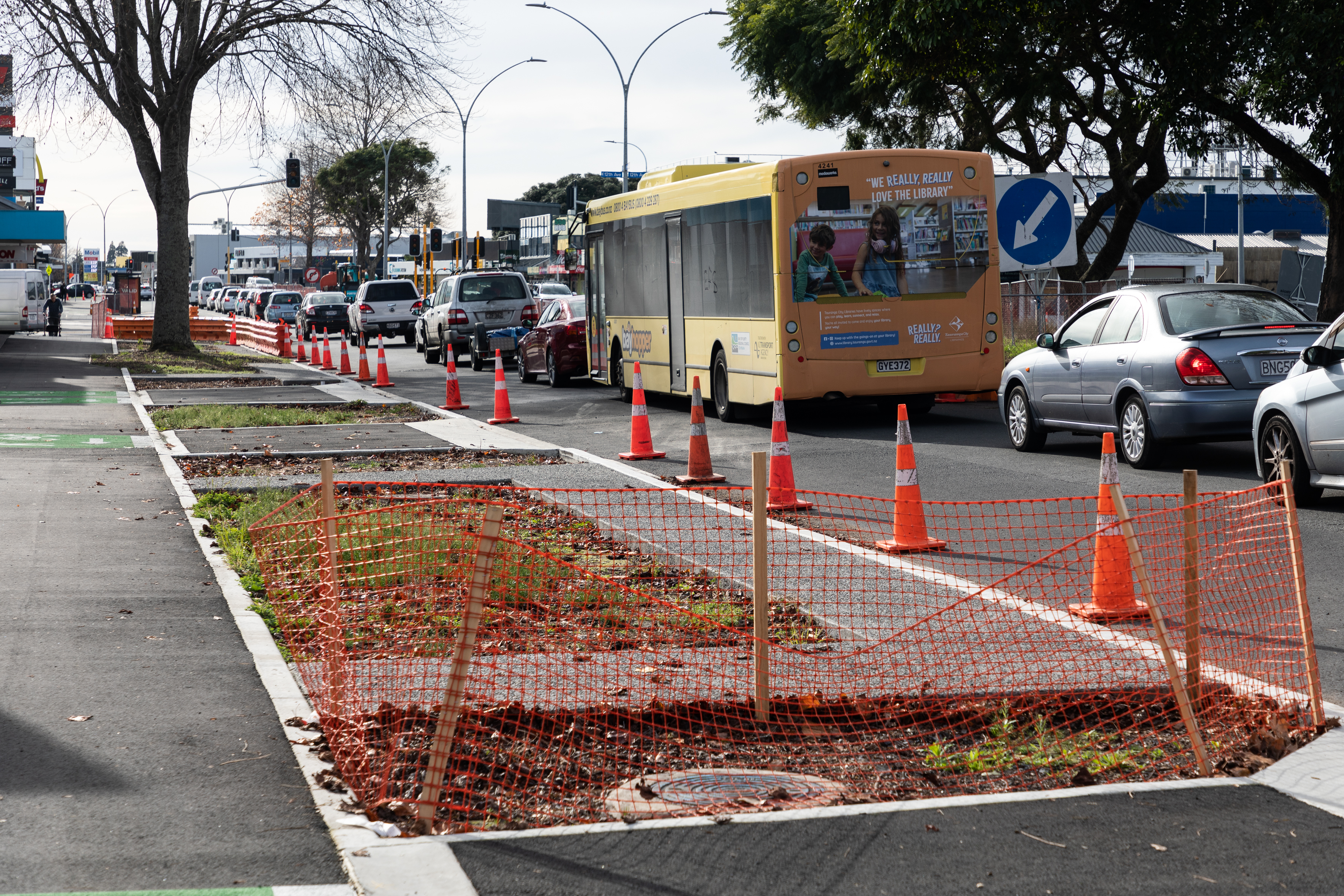 The last of major roadworks on Cameron Rd between 12th and 13th Ave. Photo / Alex Cairns