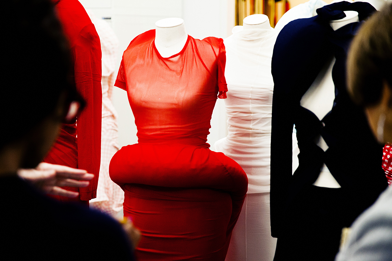 Some of the pieces by Rei Kawakubo on display in the exhibition. Picture / The Washington Post by Jesse Dittmar