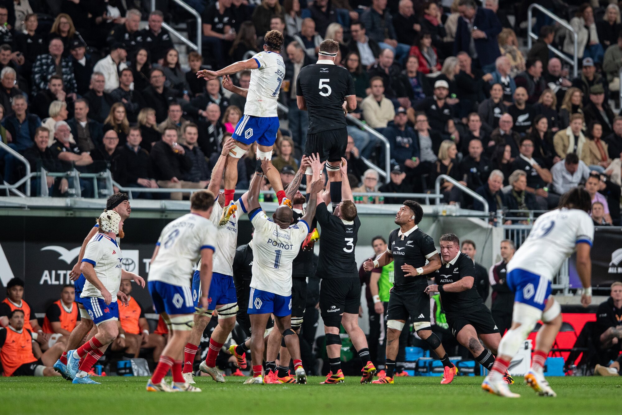 The All Blacks edged France 34-32 in the Nations Championship opener in Christchurch. Photo / Alyse Wright 