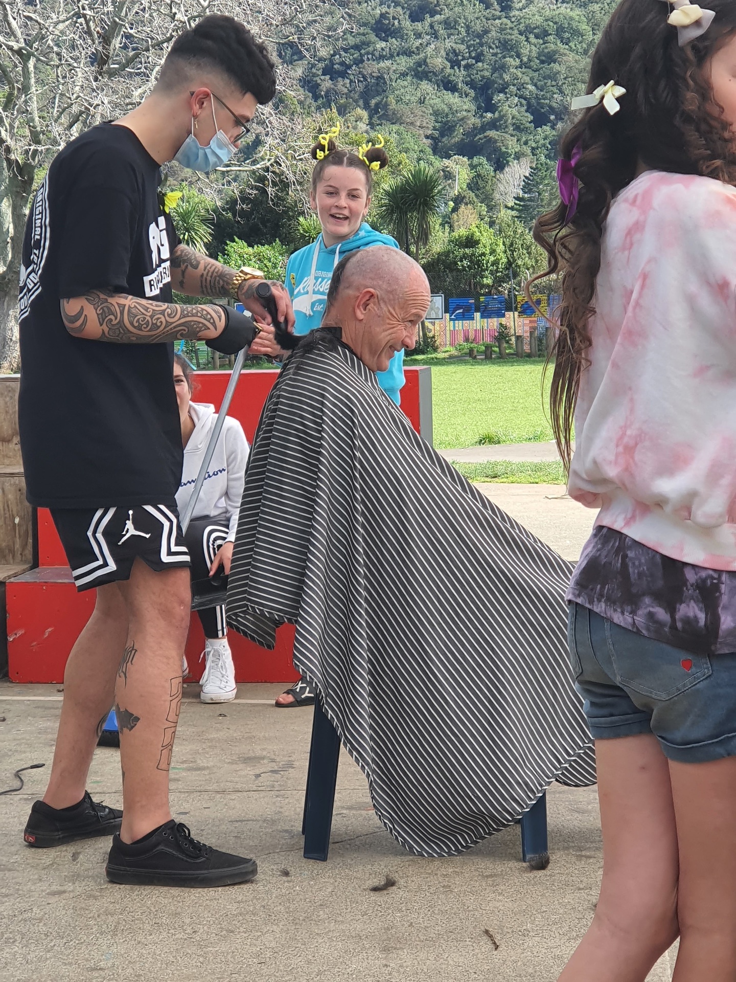 Whangārei Primary School principal Matua Danny is getting his hair shaved. Photo / Supplied