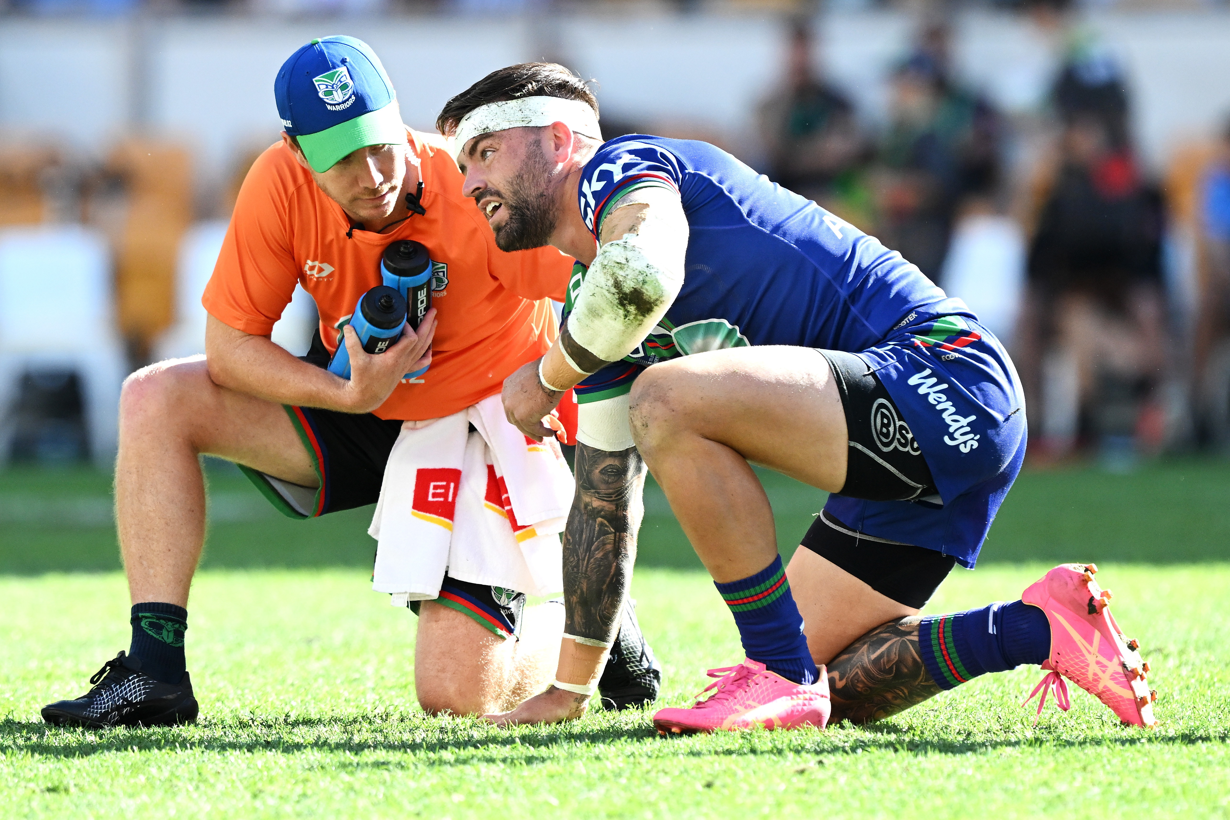 Wayde Egan is treated against the Panthers. Photo / Getty Images